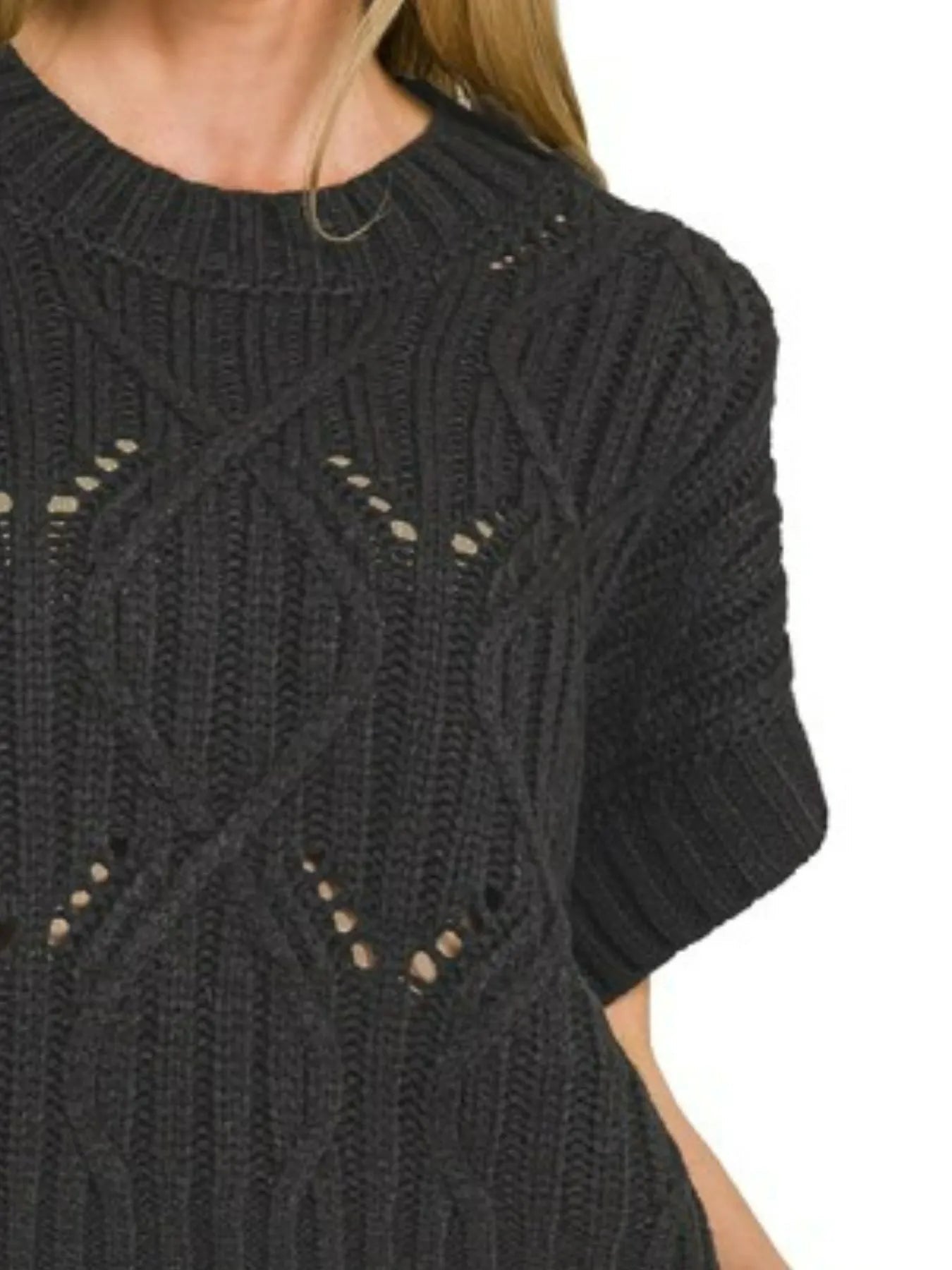 Zenana Cable Knit Short Sleeve Sweater -  Be Bliss Boutique
