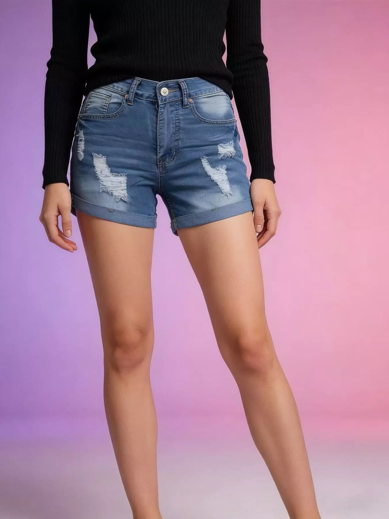 Washed Distressed Denim Shorts - Be Bliss Boutique