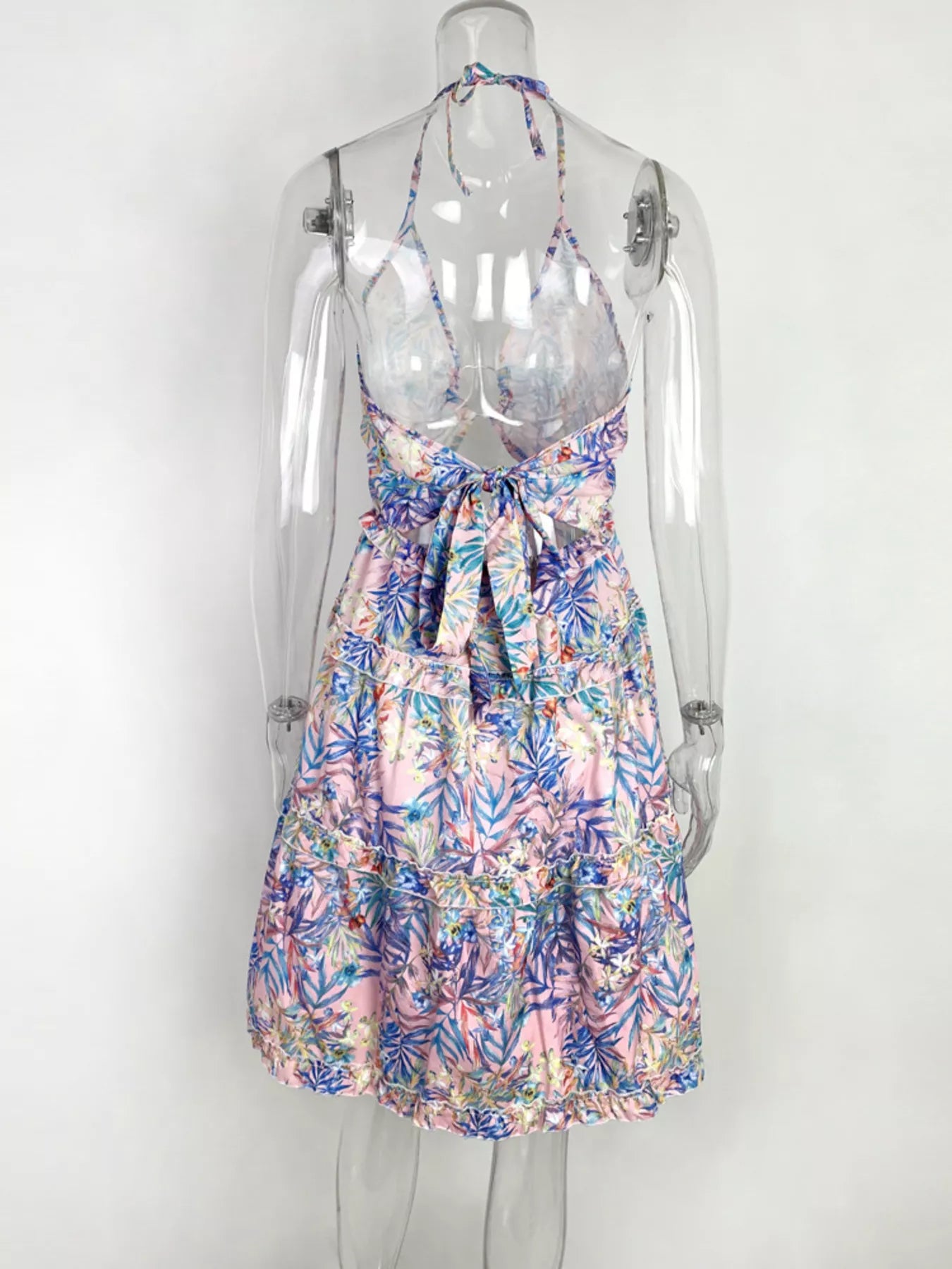 Colorful Print Halter Neck Ruffle Mini Dress - Be Bliss Boutique