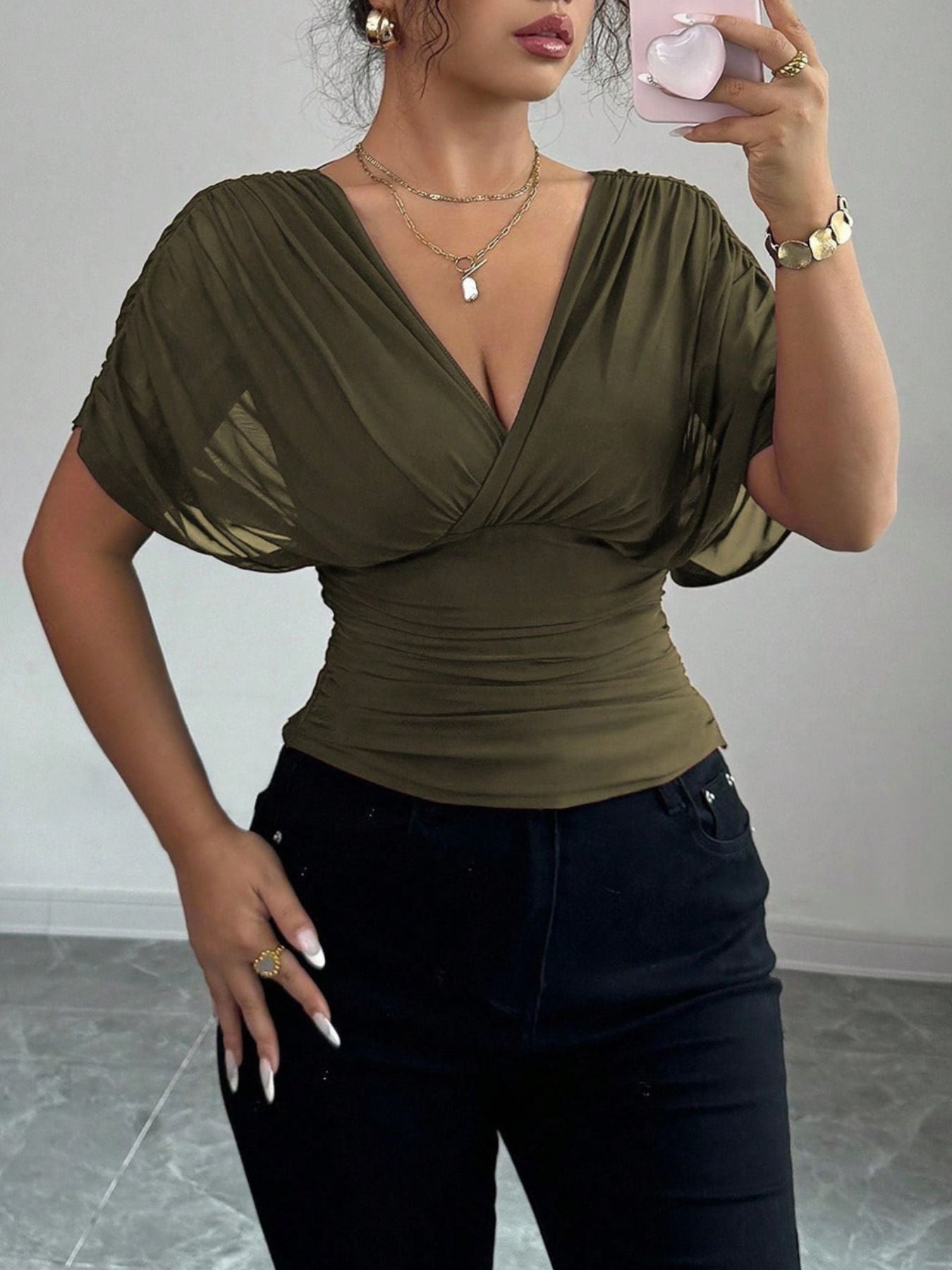 Ruched Surplice Short Sleeve Top - Be Bliss Boutique