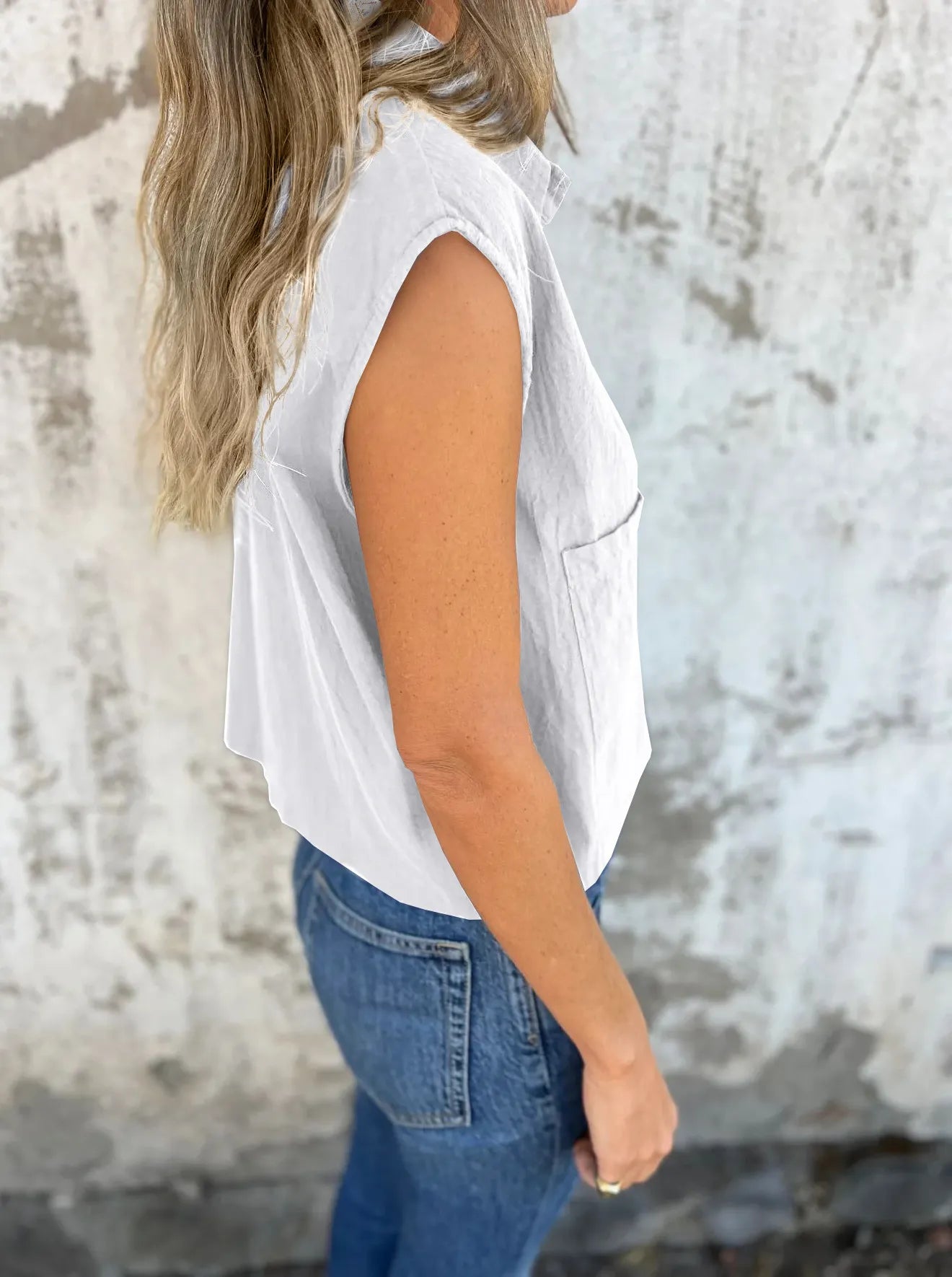 Full Size Button Down Cap Sleeve Linen Shirt Plus Size - Be Bliss Boutique