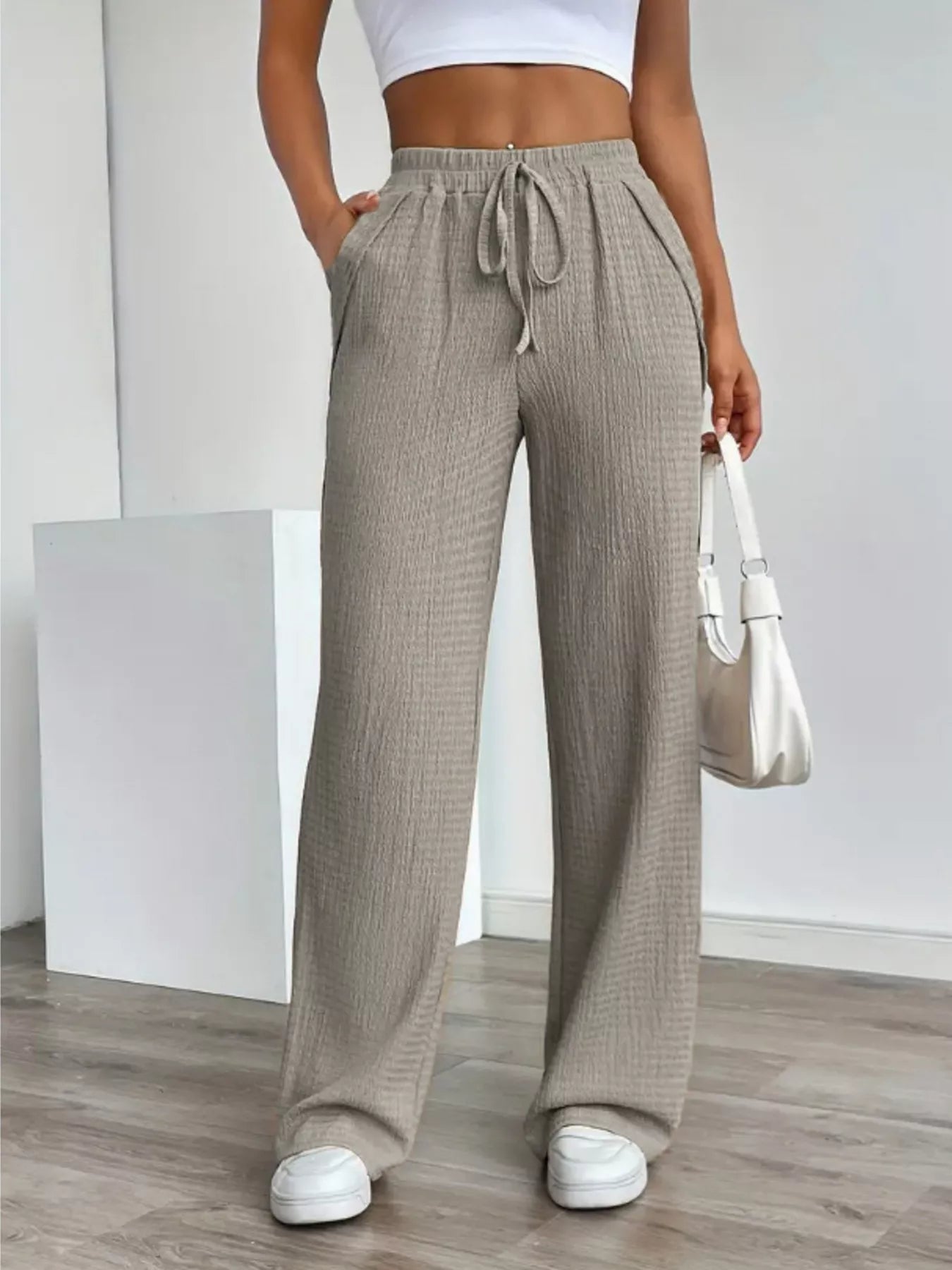 Texture Wide Leg Pants -  Be Bliss Boutique