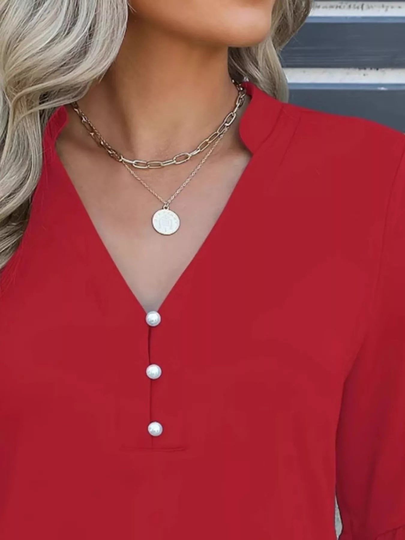 Full Size Notched Flounce Sleeve Blouse Plus Size - Be Bliss Boutique