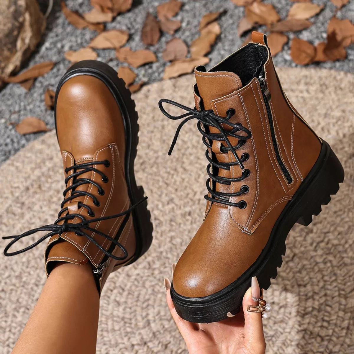 Lace-Up Ankle Combat Boots - Be Bliss Boutique