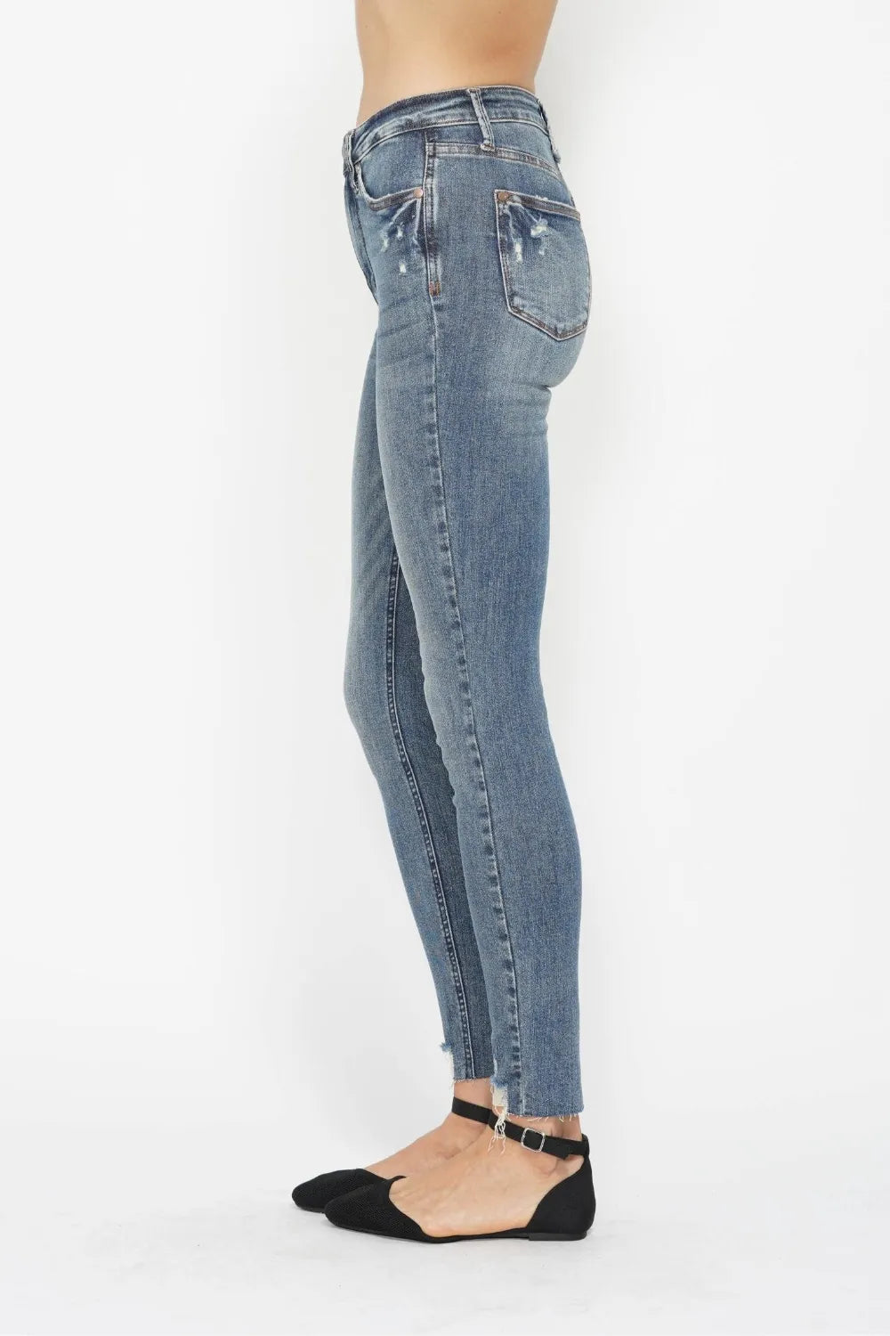 Judy Blue Full Size Tummy Control Vintage Wash Hem Destroy Skinny Jeans - Be Bliss Boutique