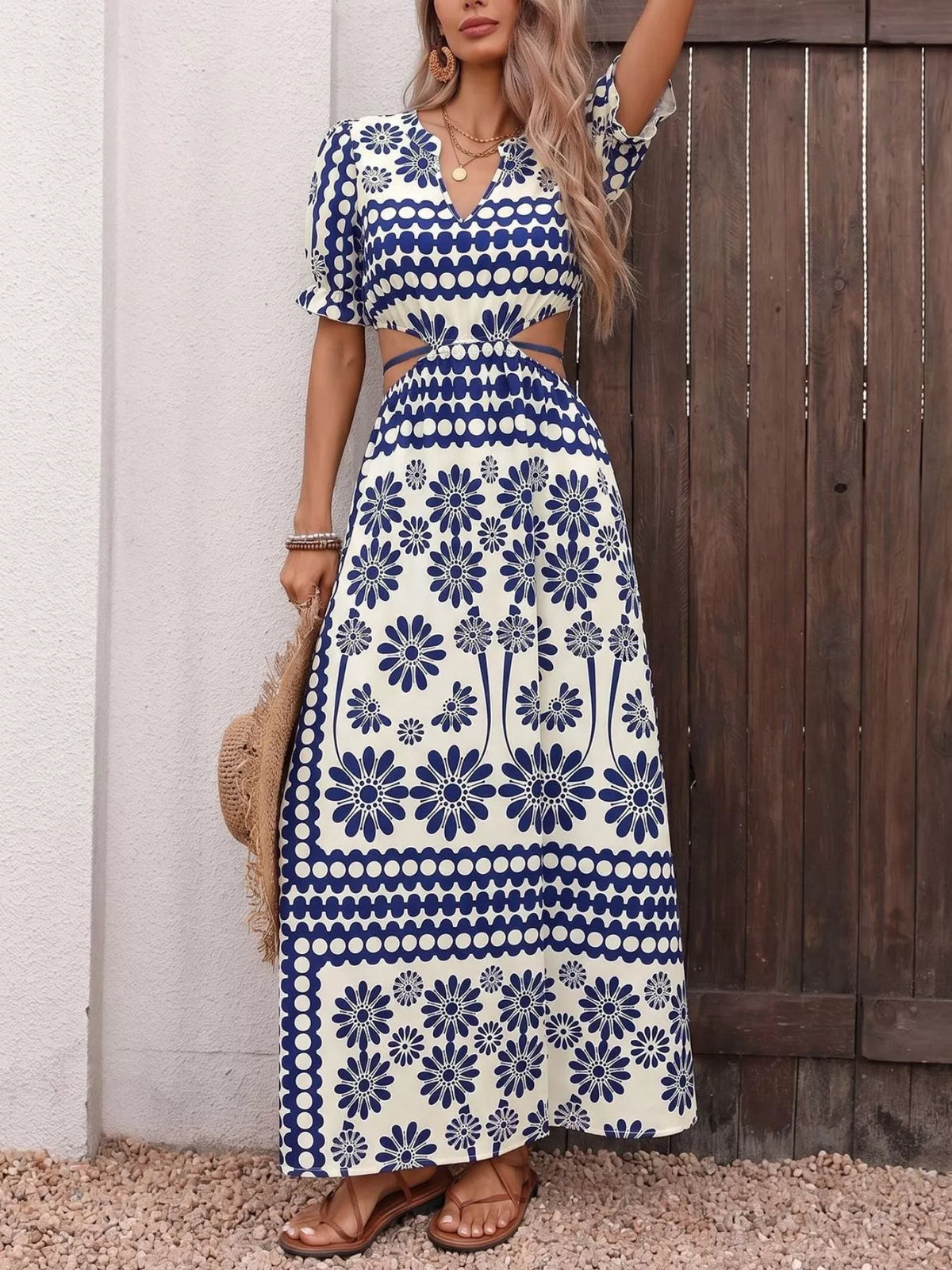 boho cutout maxi dress Floral Print Waist this boho maxi dress Breezaya Women's Summer Beach Size:5