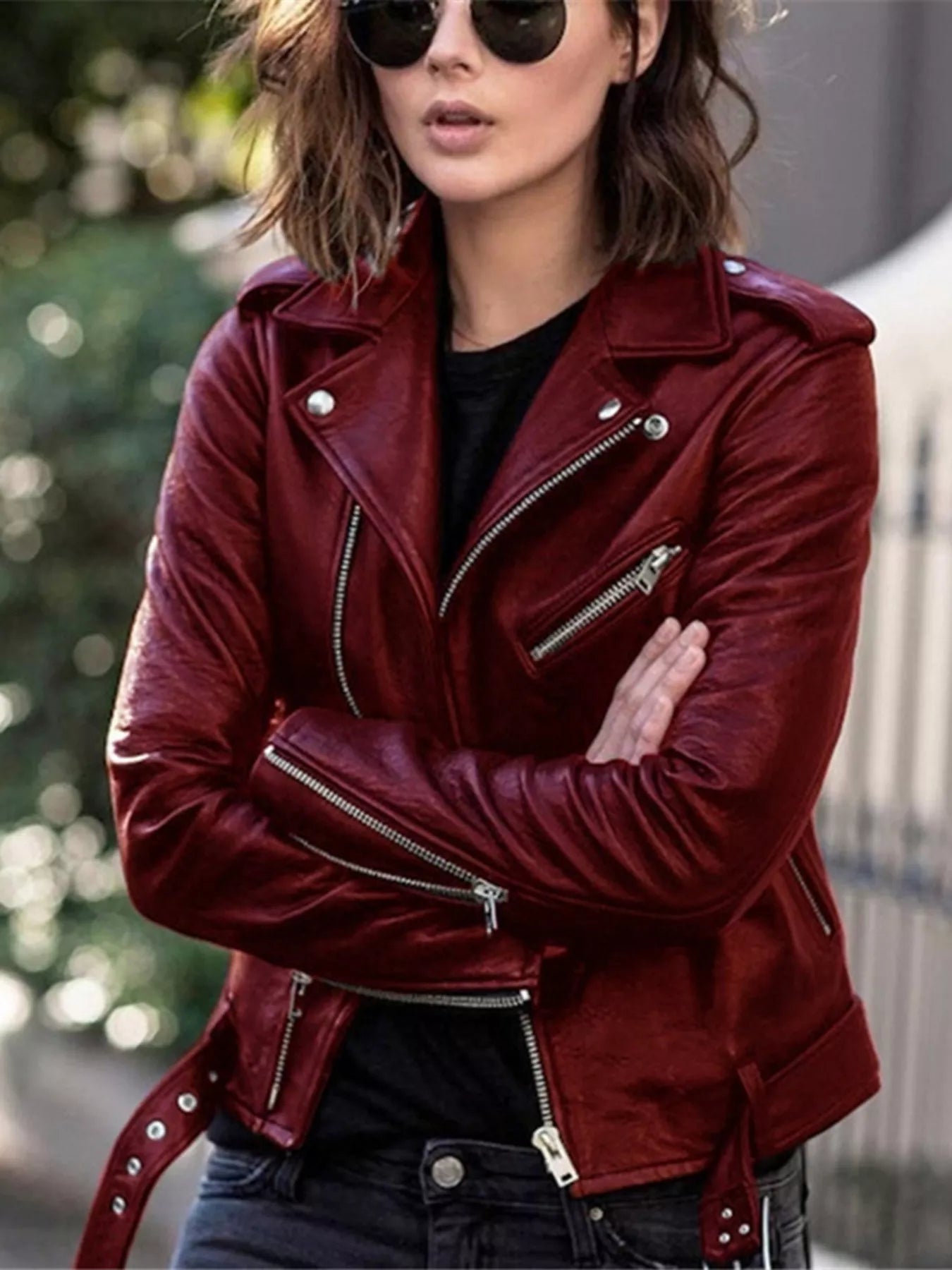 Full Size Zip Up Leather Motorcycle Biker Jacket Plus Size -  Be Bliss Boutique