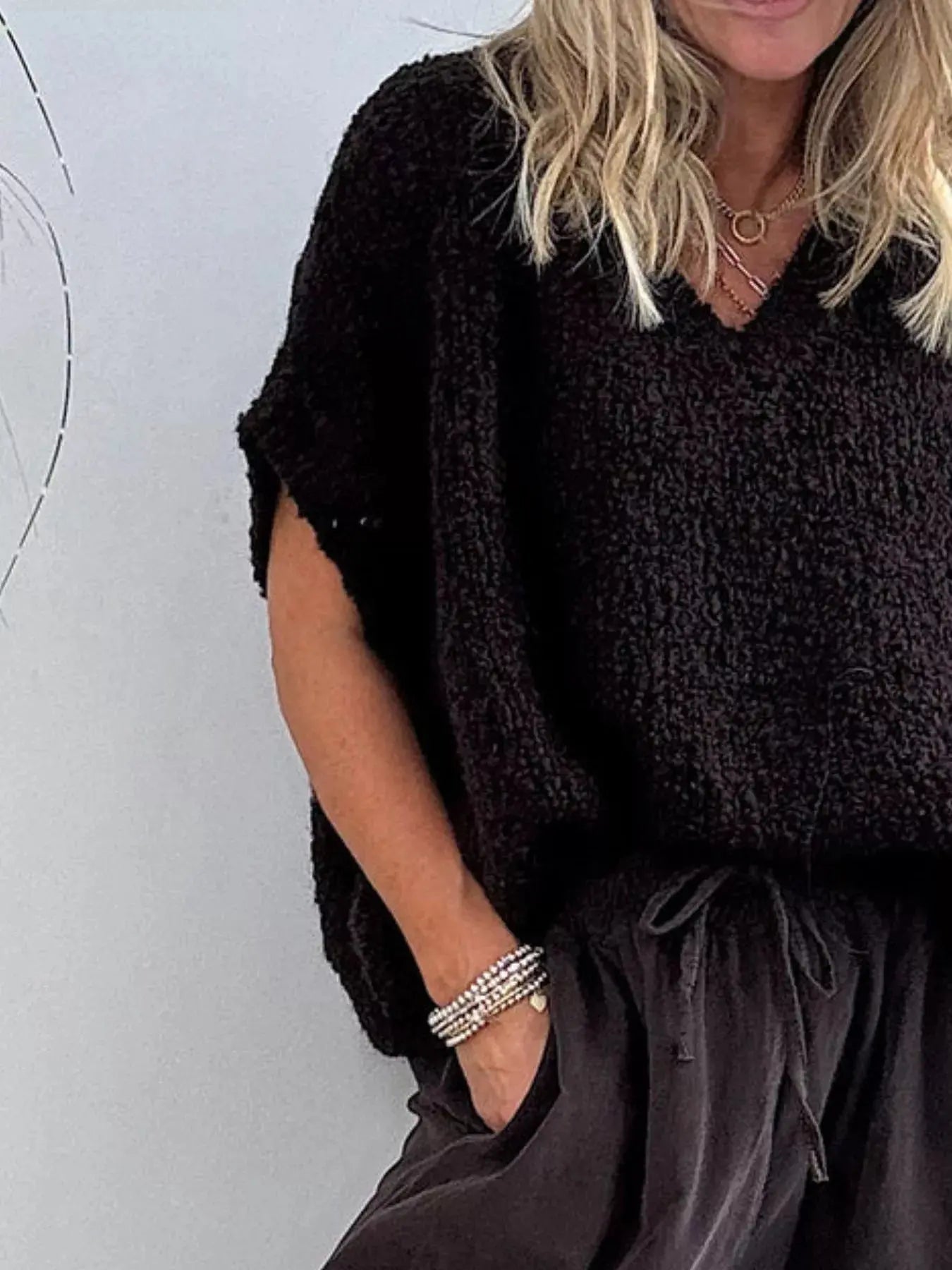 Textured Knit V Neck Sweater - Be Bliss Boutique
