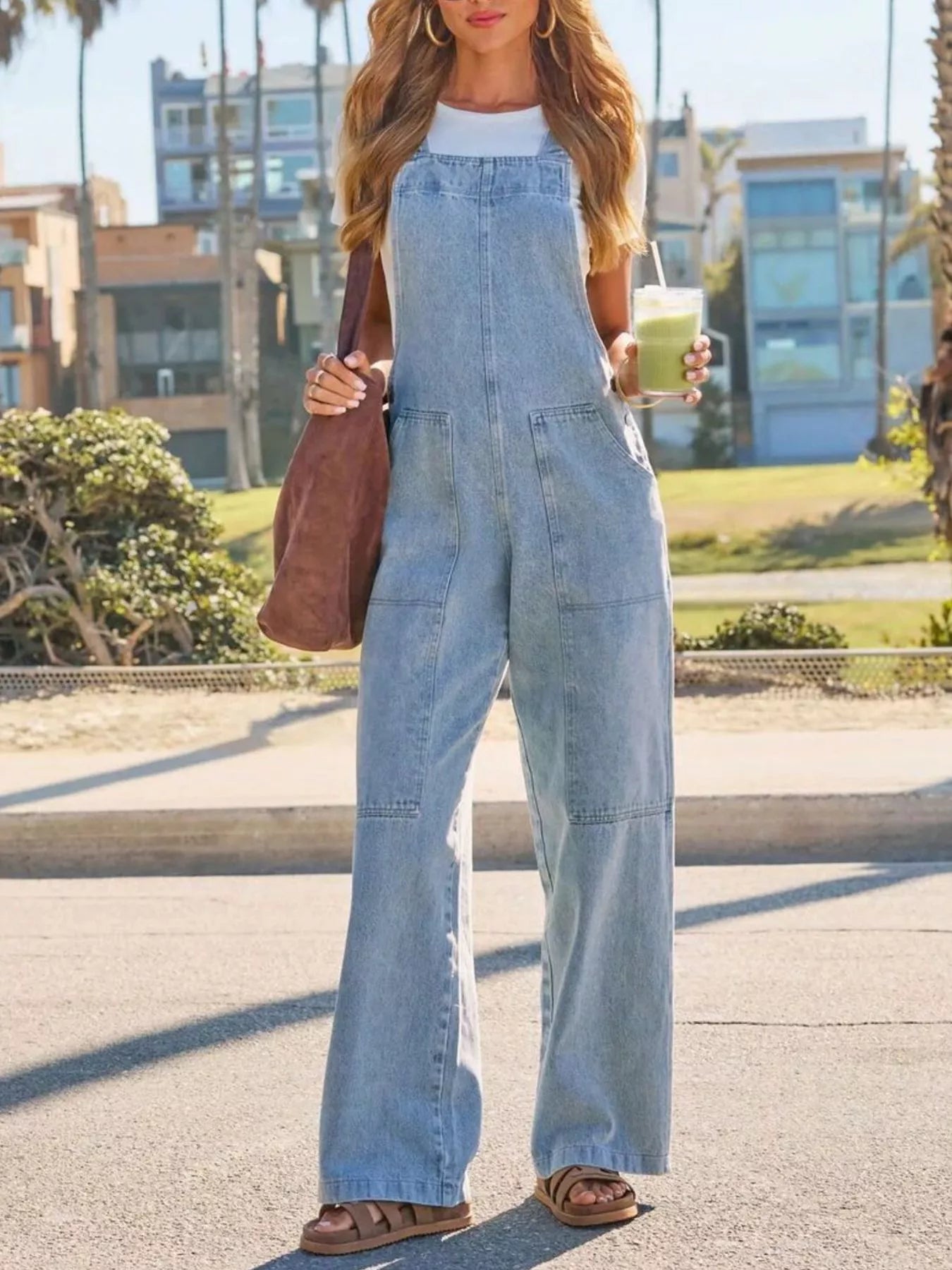 Washed Wide Leg Denim Overalls - Be Bliss Boutique