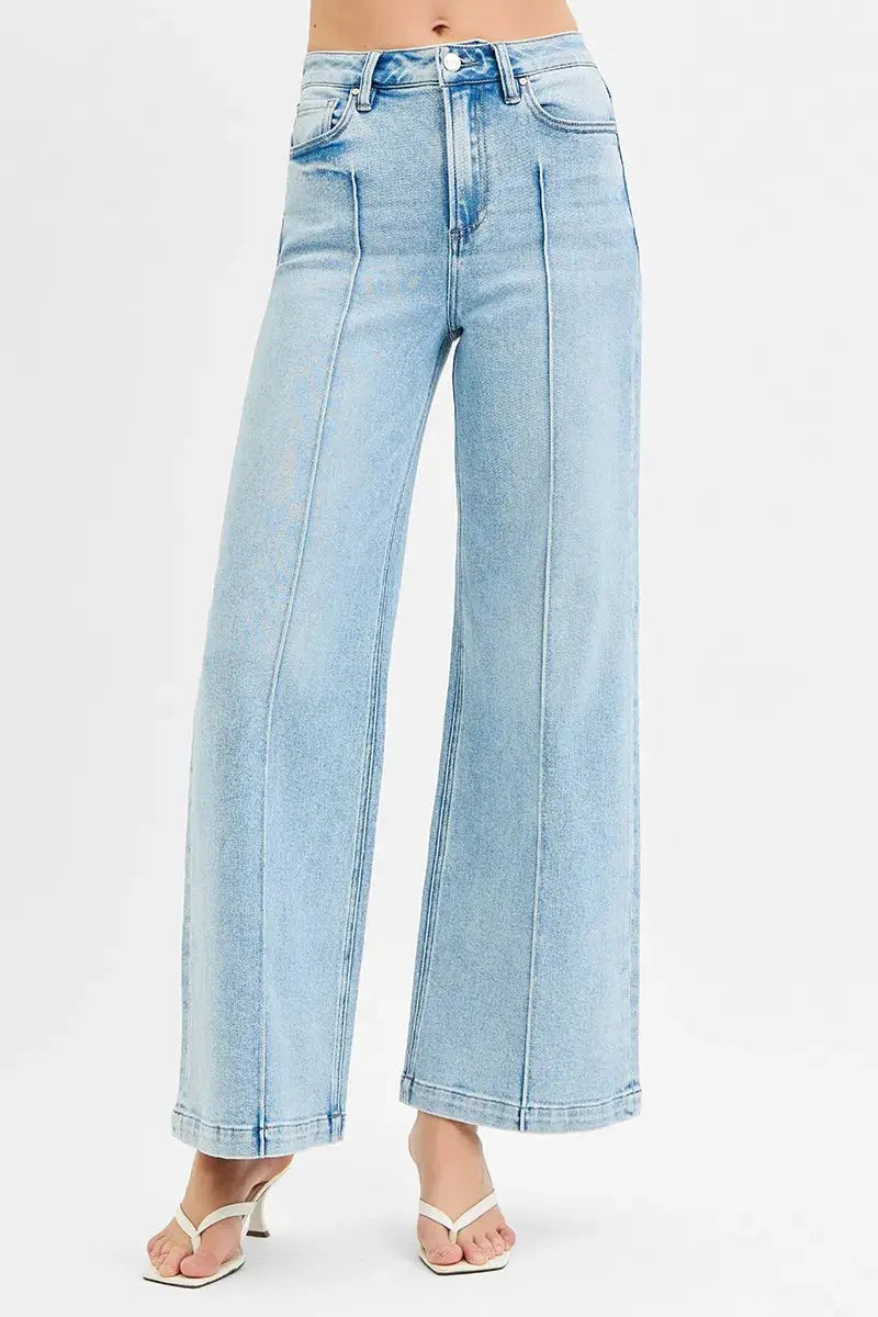 RISEN High Waist Wide Leg Pintuck Jeans – Full Size | Be Bliss Boutique
