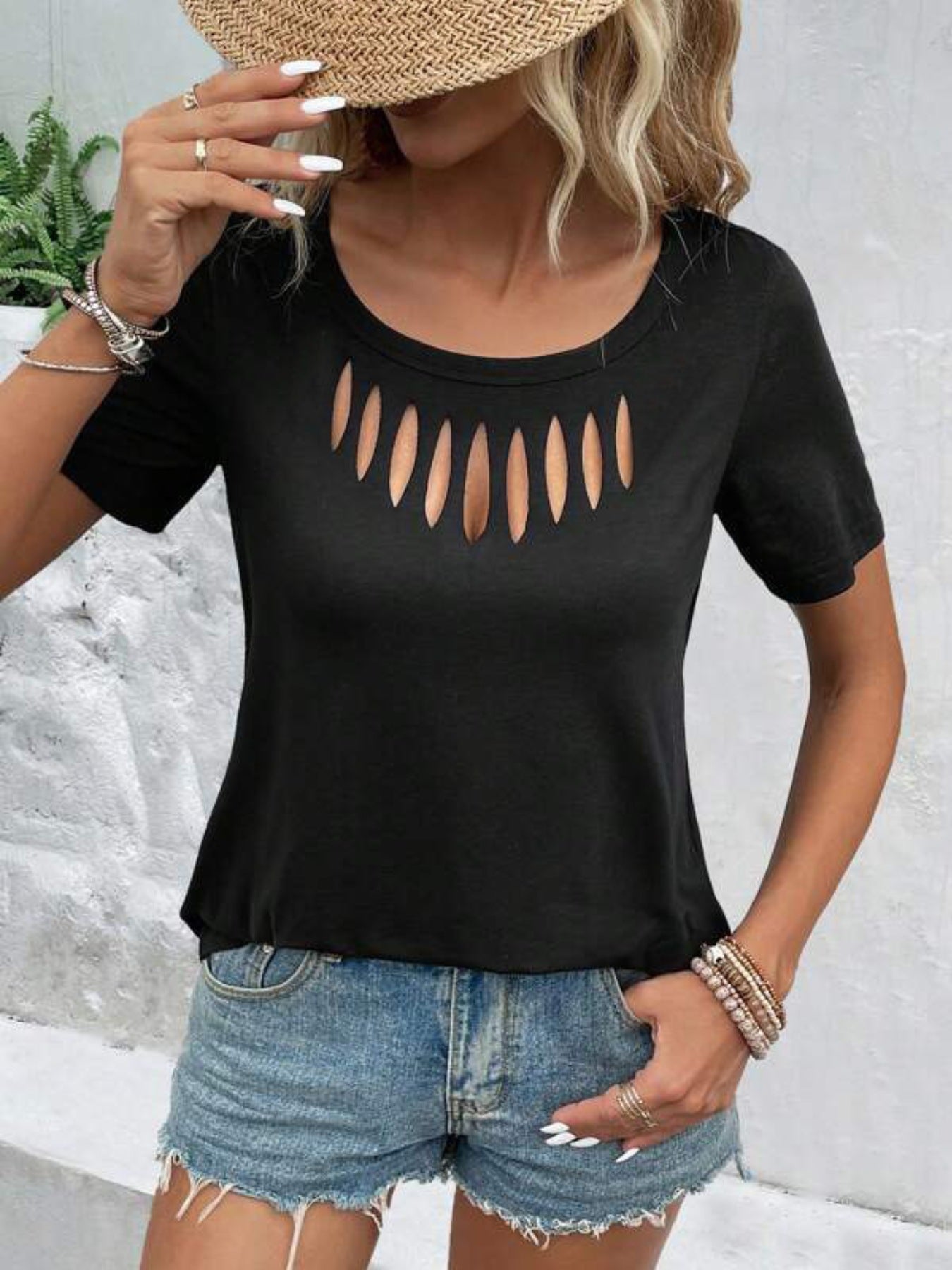 Women's Black Cutout T Shirt - Be Bliss Boutique