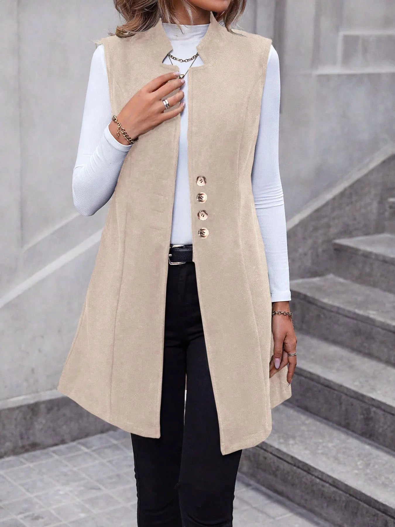 Button Up Longline Vest Coat -  Be Bliss Boutique