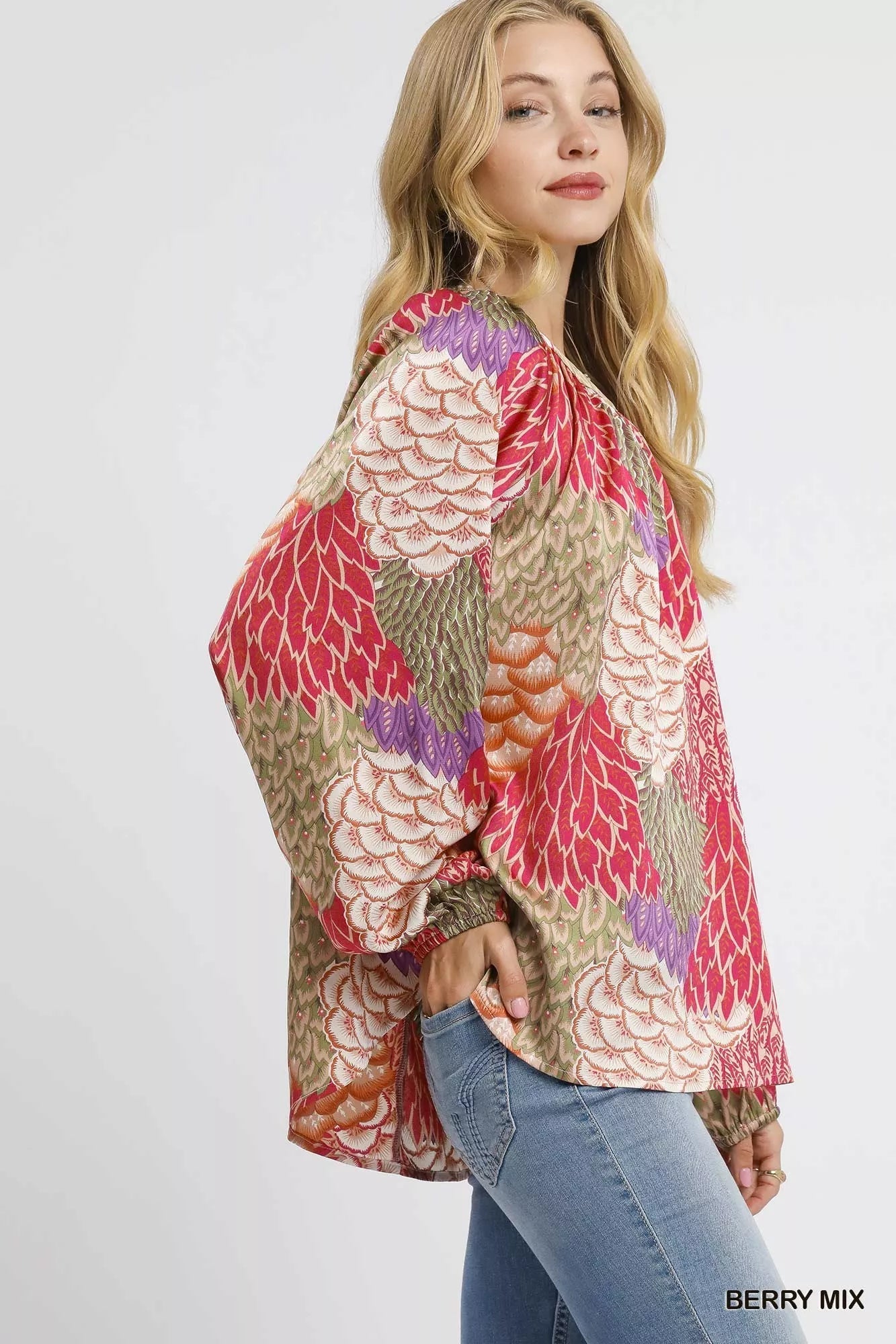 Umgee Boho Feather Print Peasant Blouse -  Be Bliss Boutique