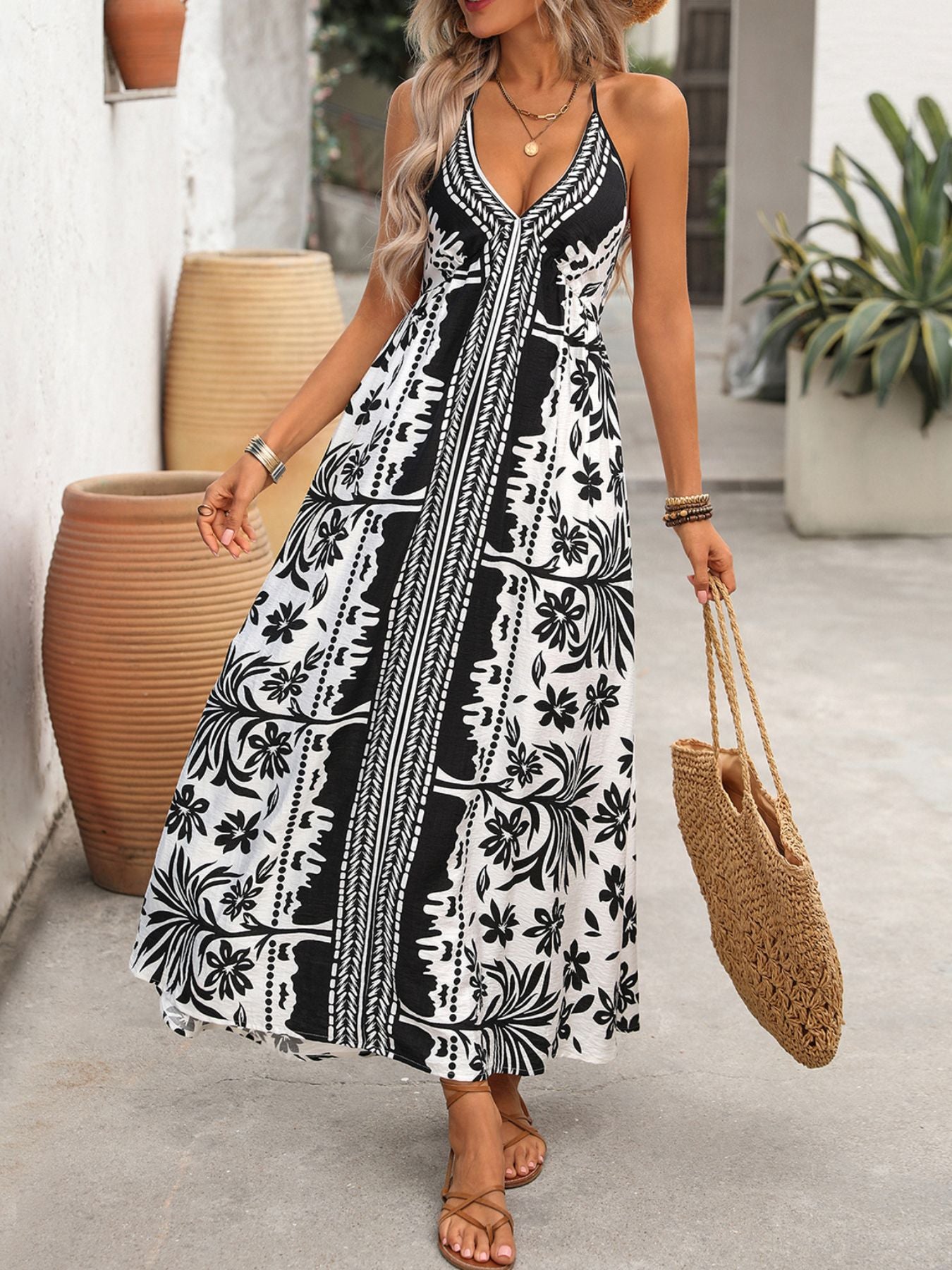 Printed Halter Neck Maxi Dress - Be Bliss Boutique