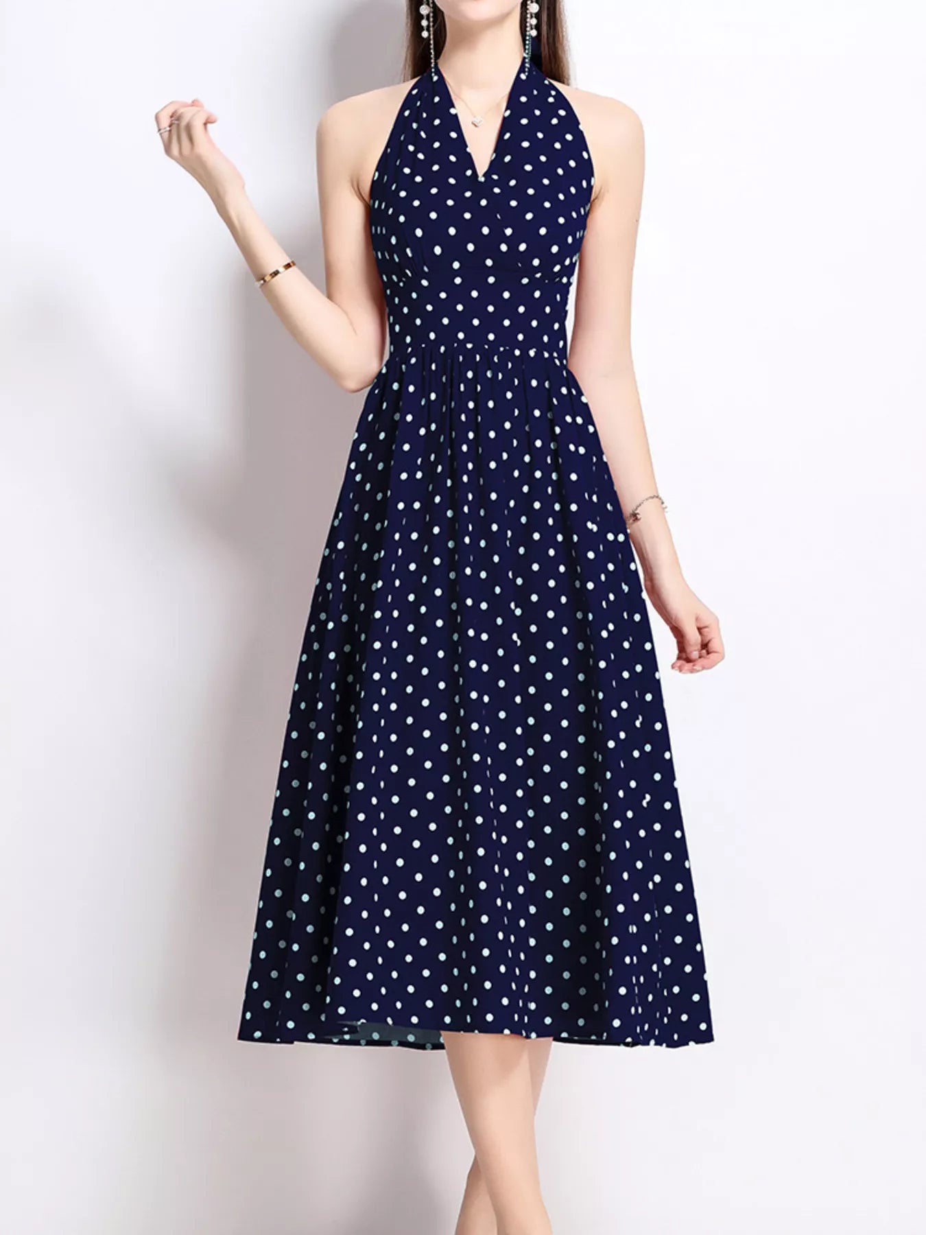 Polka Dot Halter Neck Midi Dress - Be Bliss Boutique