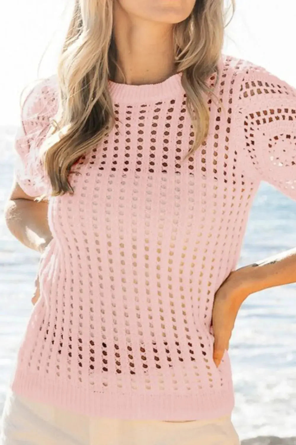 BiBi Crochet Knit Cover Up With Puff Sleeves |  Be Bliss Boutique