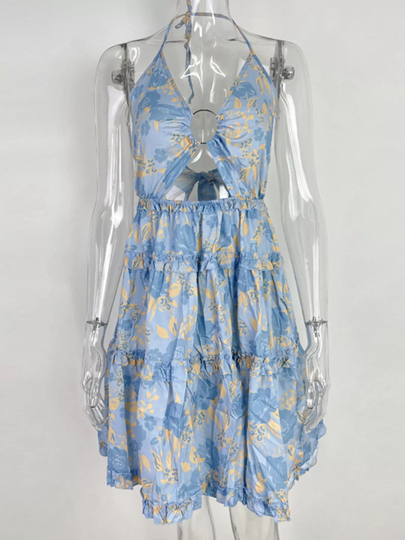 Colorful Print Halter Neck Ruffle Mini Dress - Be Bliss Boutique