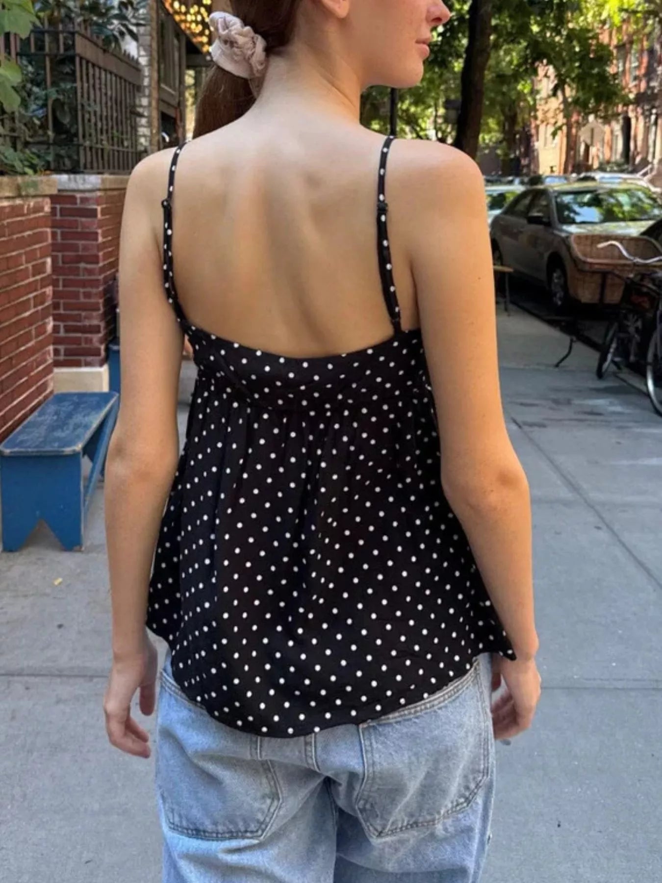 Polka Dot Flowy V Neck Cami Top - Be Bliss Boutique