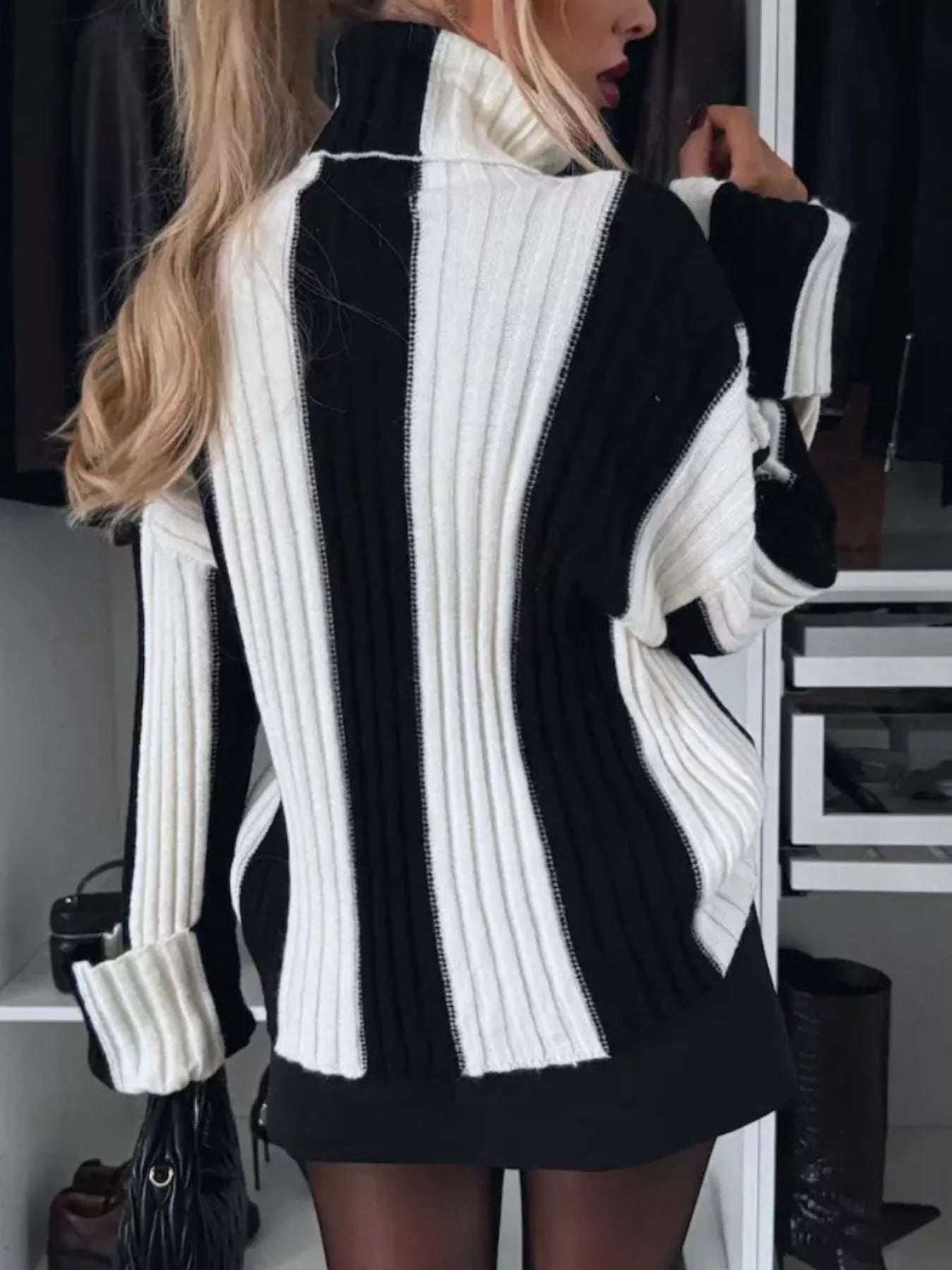 Color Block Ribbed Turtleneck Sweater -  Be Bliss Boutique