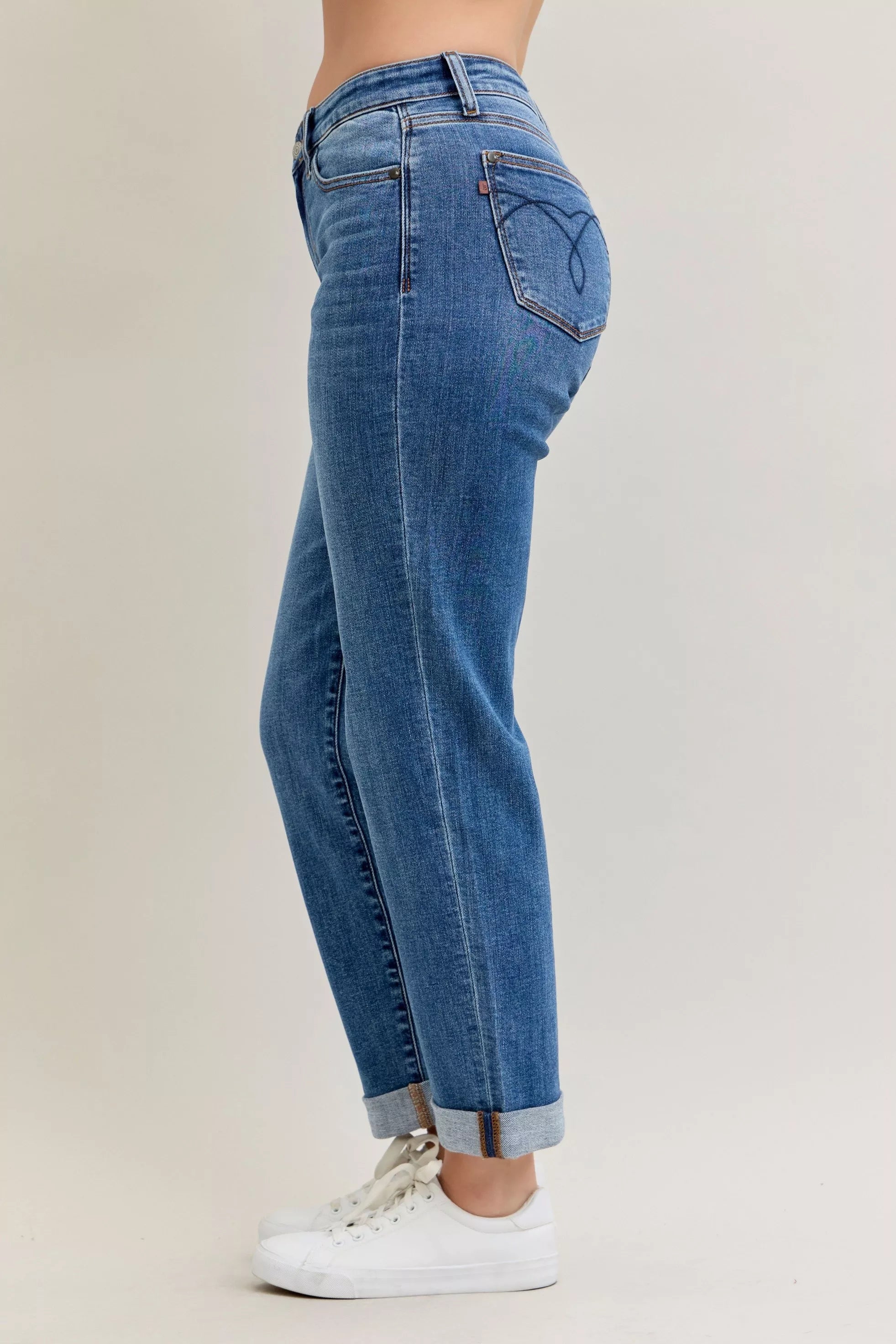 Judy Blue Full Size Mid Rise BF Classic Cuffed Jeans Plus Size - Be Bliss Boutique
