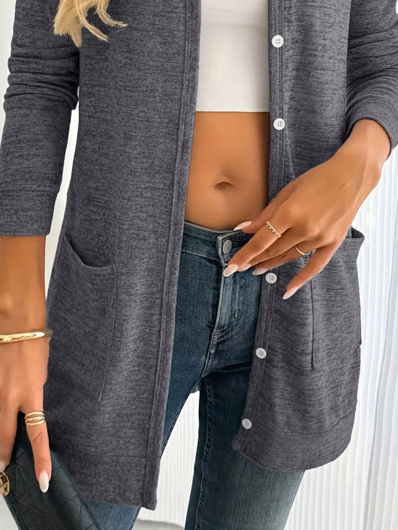 Open Front Longline Cardigan with Side Pockets -  Be Bliss Boutique