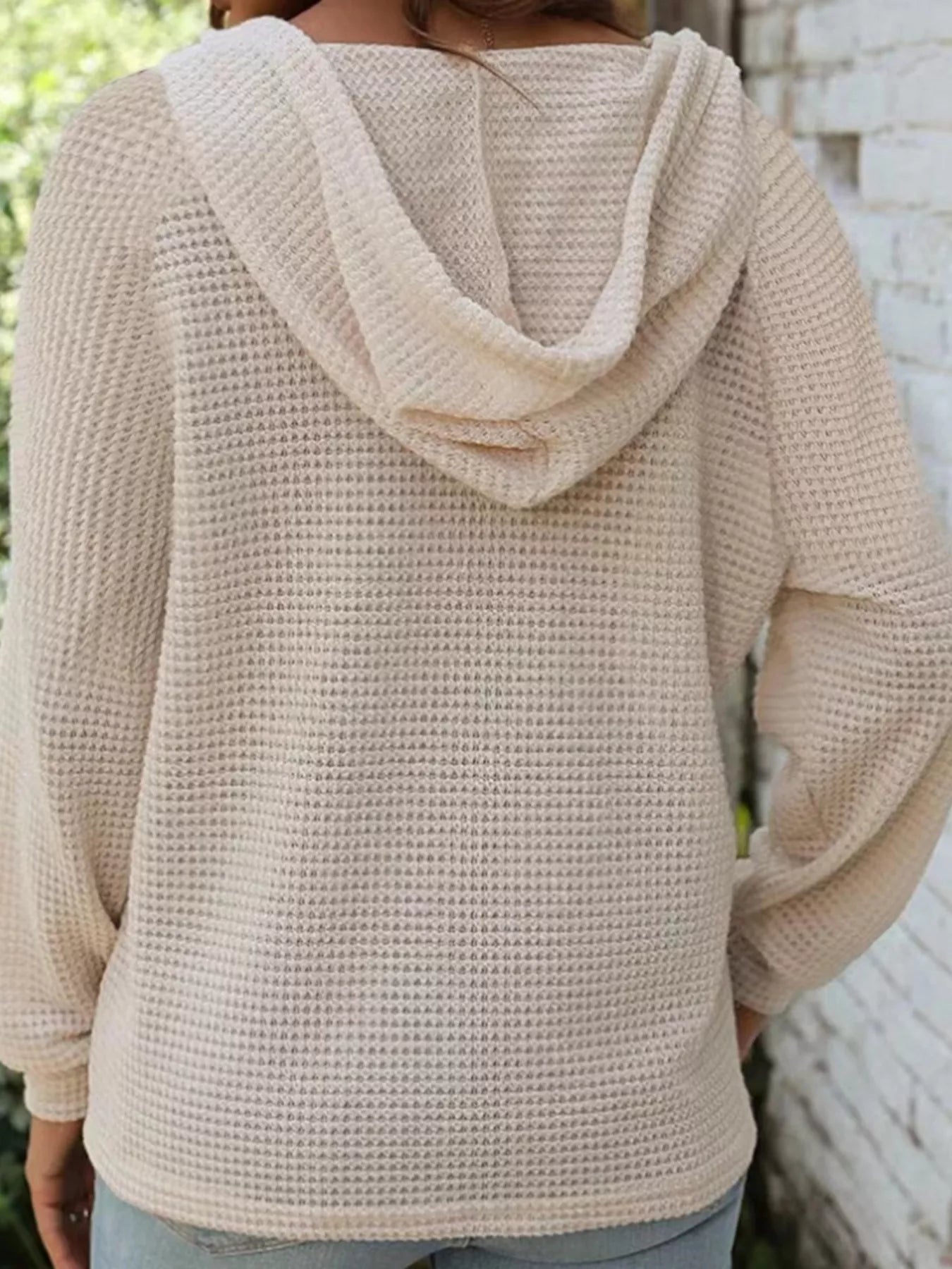 Casual Waffle Knit Button Detail Hoodie - Be Bliss Boutique