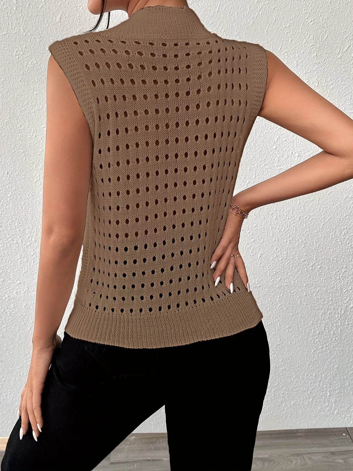 Hollow Out Round Neck Knit Tank -  Be Bliss Boutique
