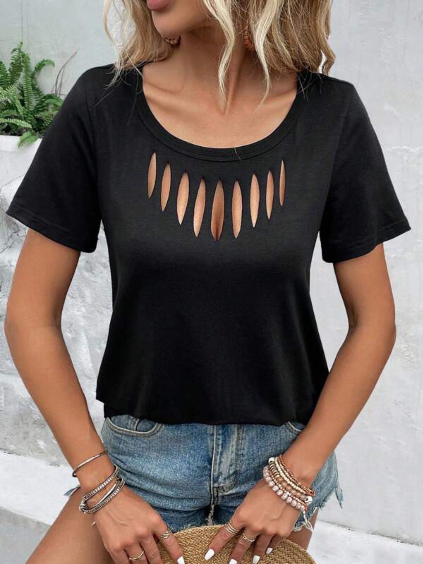 Women's Black Cutout T Shirt - Be Bliss Boutique