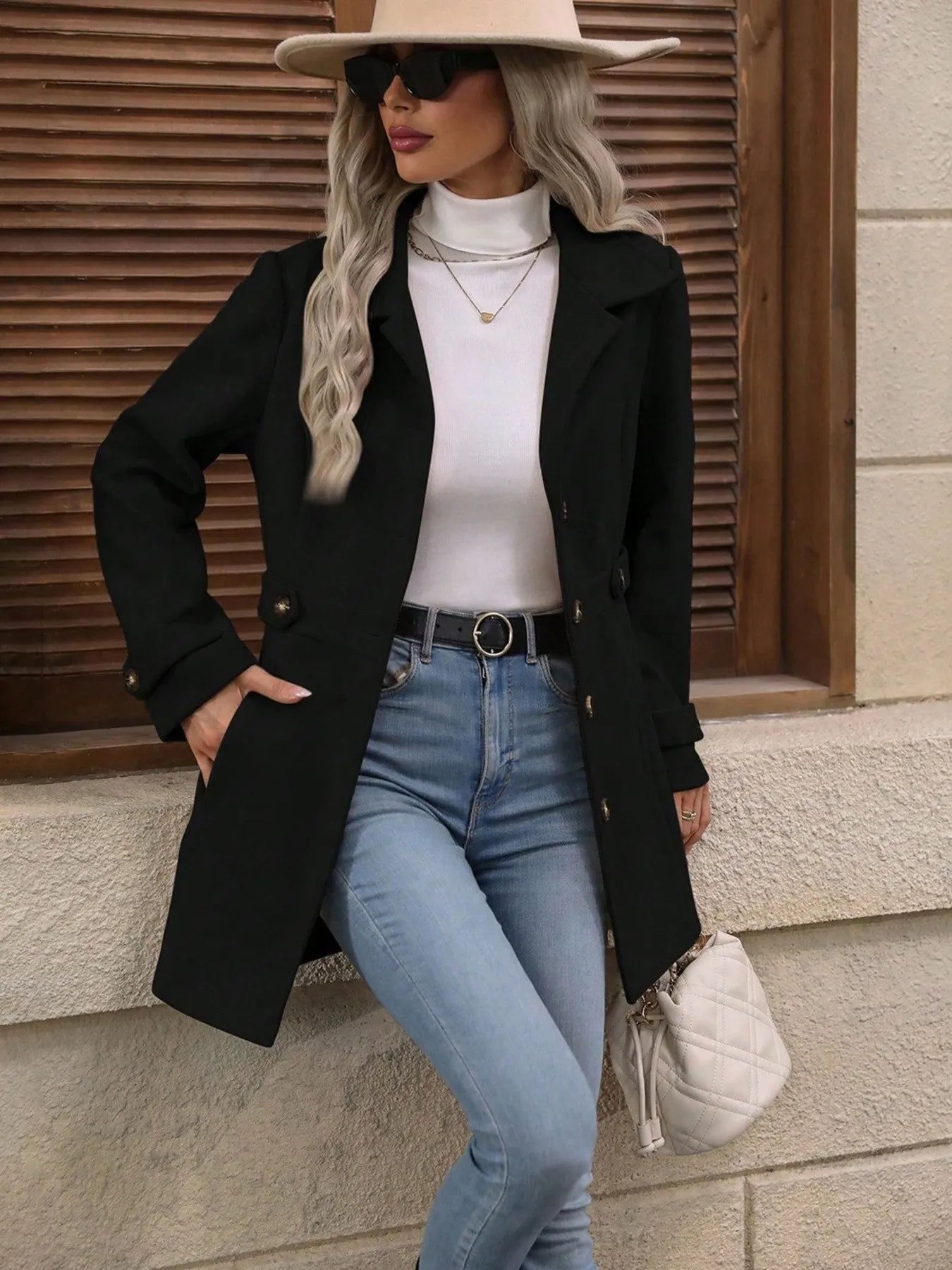 Button Up Long Sleeve Coat -  Be Bliss Boutique