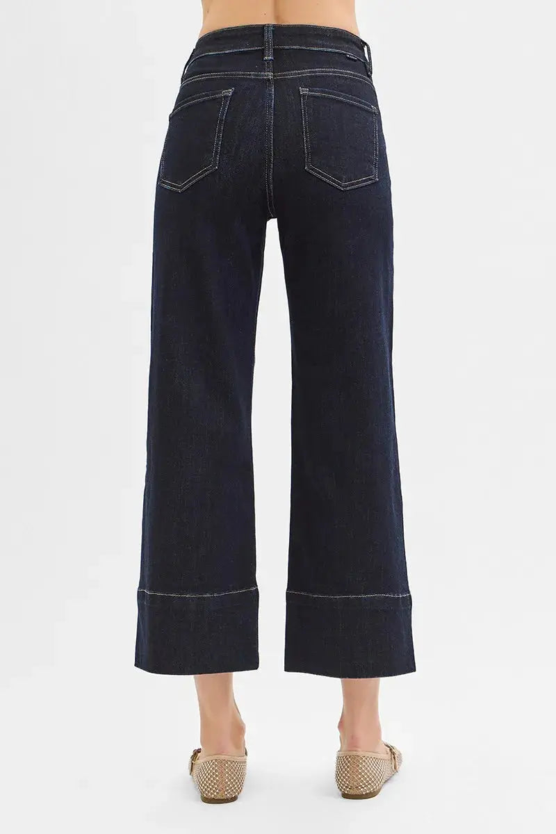 RISEN Tummy Control High Rise Crop Wide Seam Detailed Jeans | Be Bliss Boutique