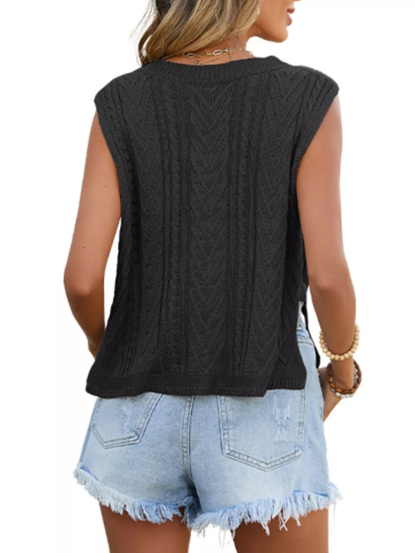 Cable Knit Round Neck Sweater Vest - Be Bliss Boutique