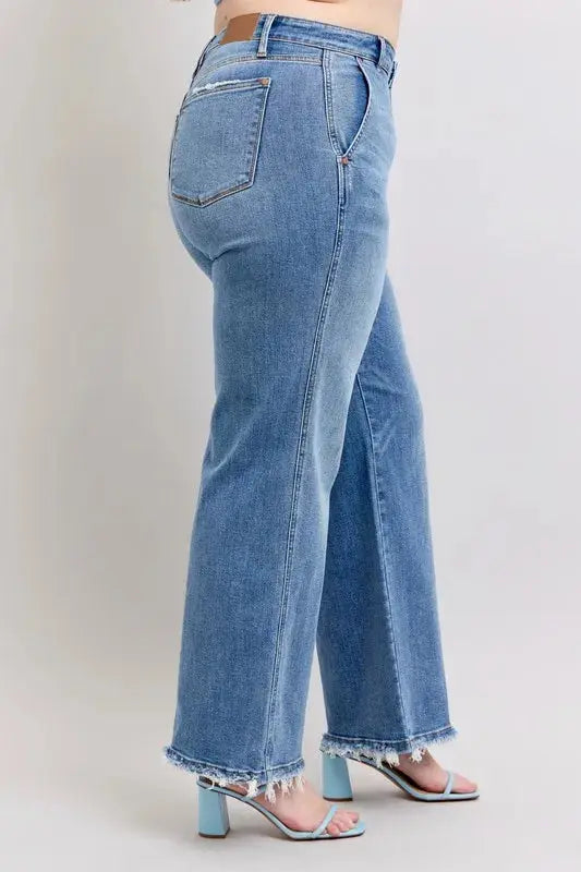 Judy Blue Full Size/Plus Size Raw Hem Wide Leg Jeans |  Be Bliss Boutique