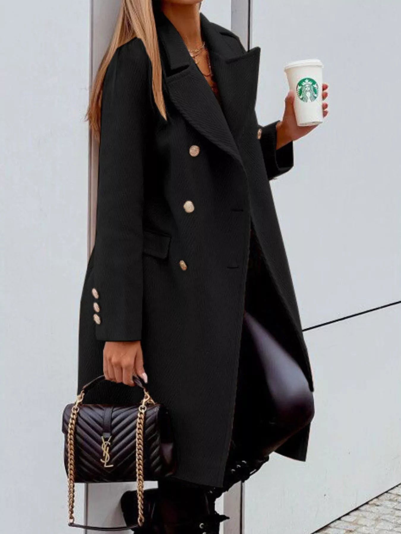 Double-Breasted Long Sleeve Coat -  Be Bliss Boutique