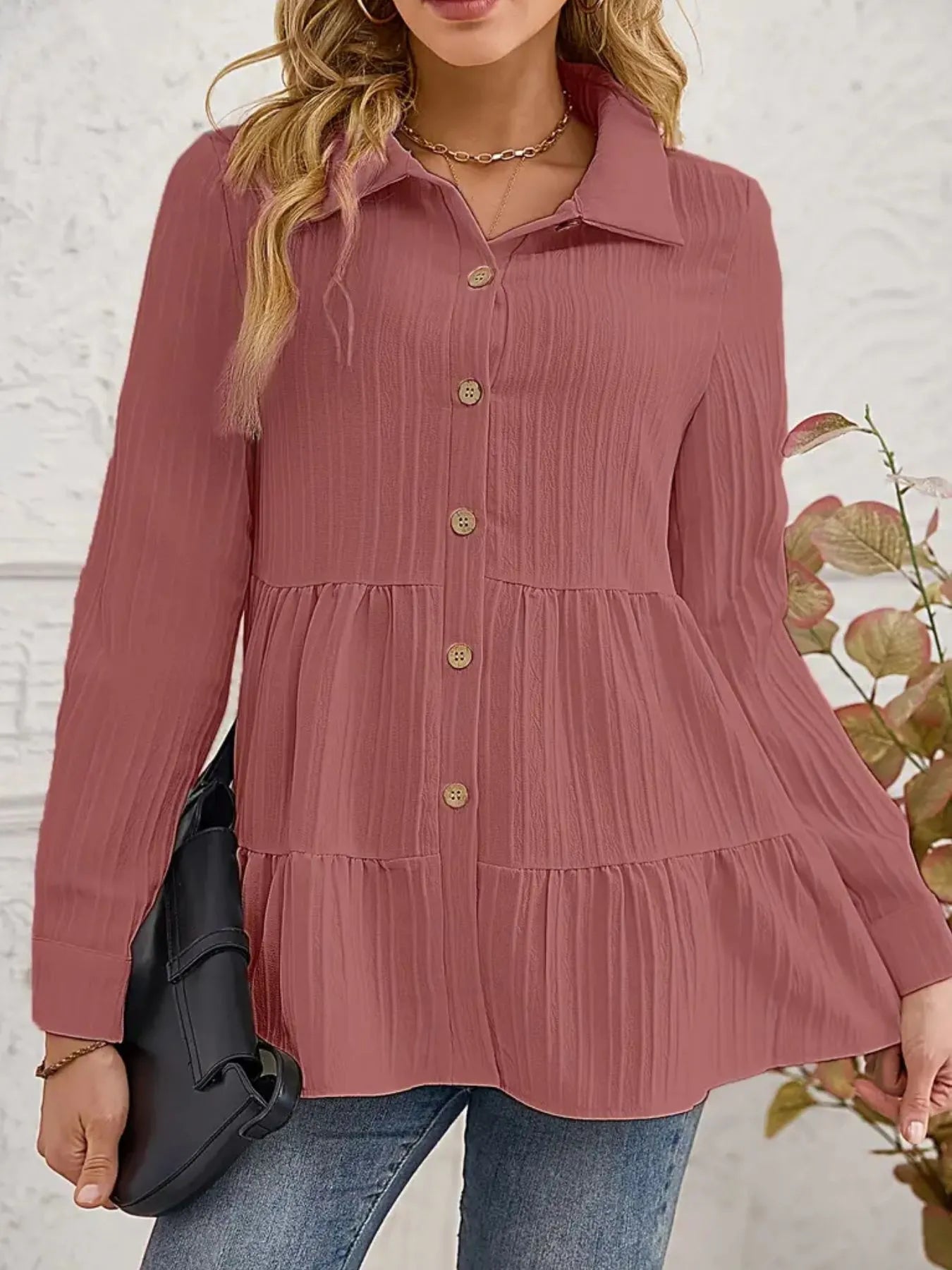 Striped Button-Down Tiered Shirt -  Be Bliss Boutique