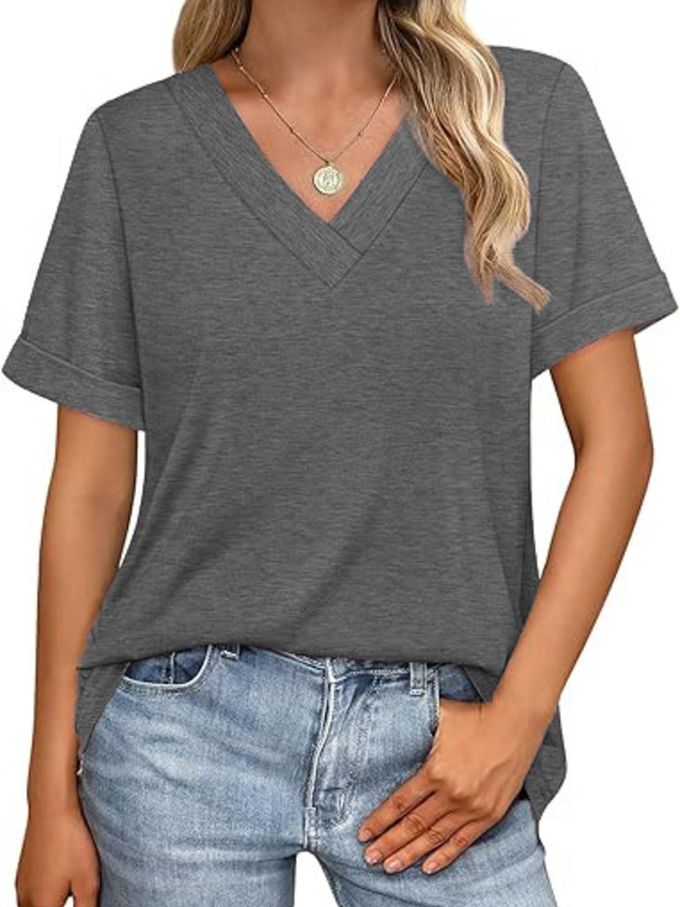 Casual V Neck Short Sleeve T Shirt - Be Bliss Boutique