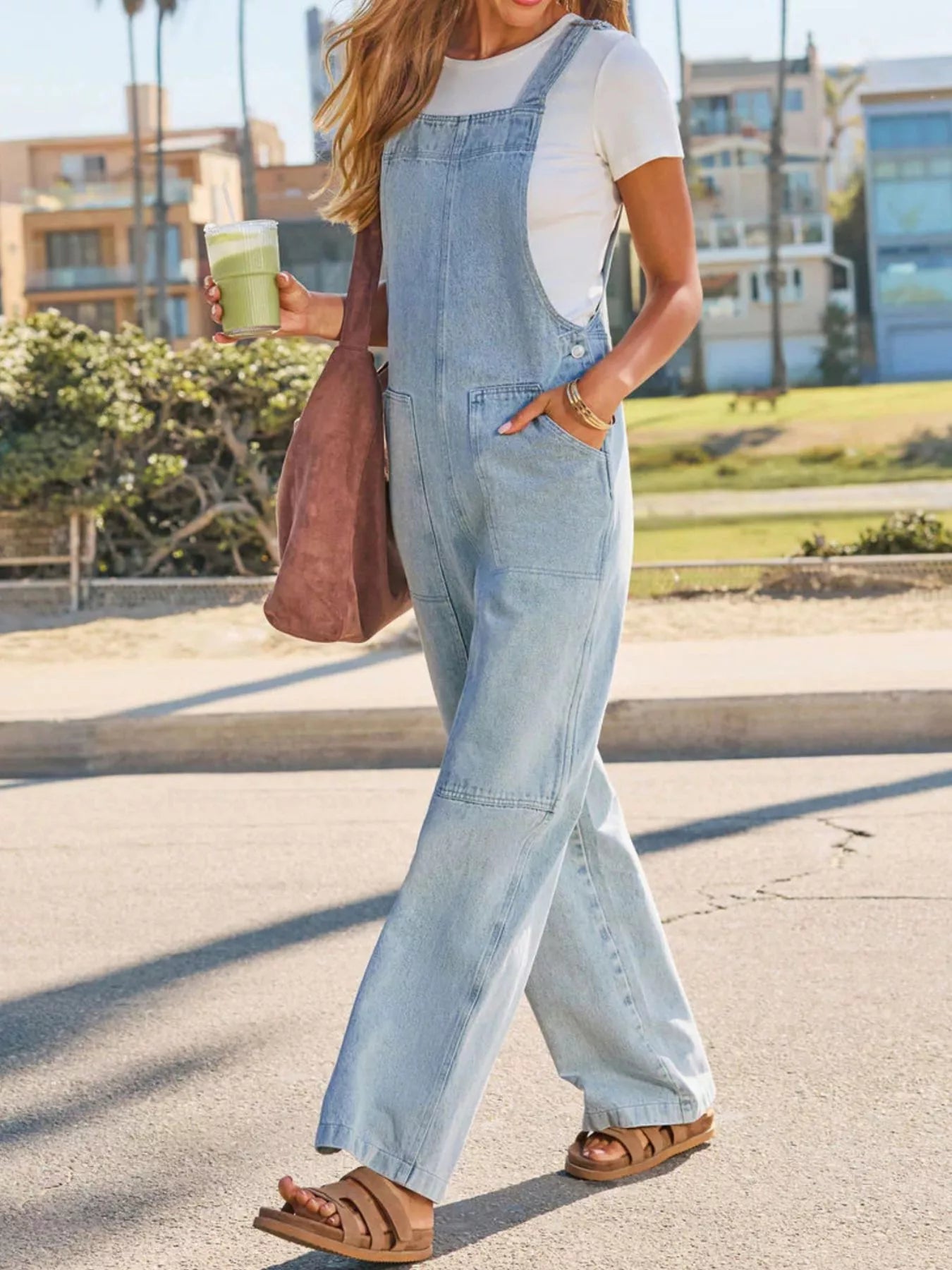 Washed Wide Leg Denim Overalls - Be Bliss Boutique