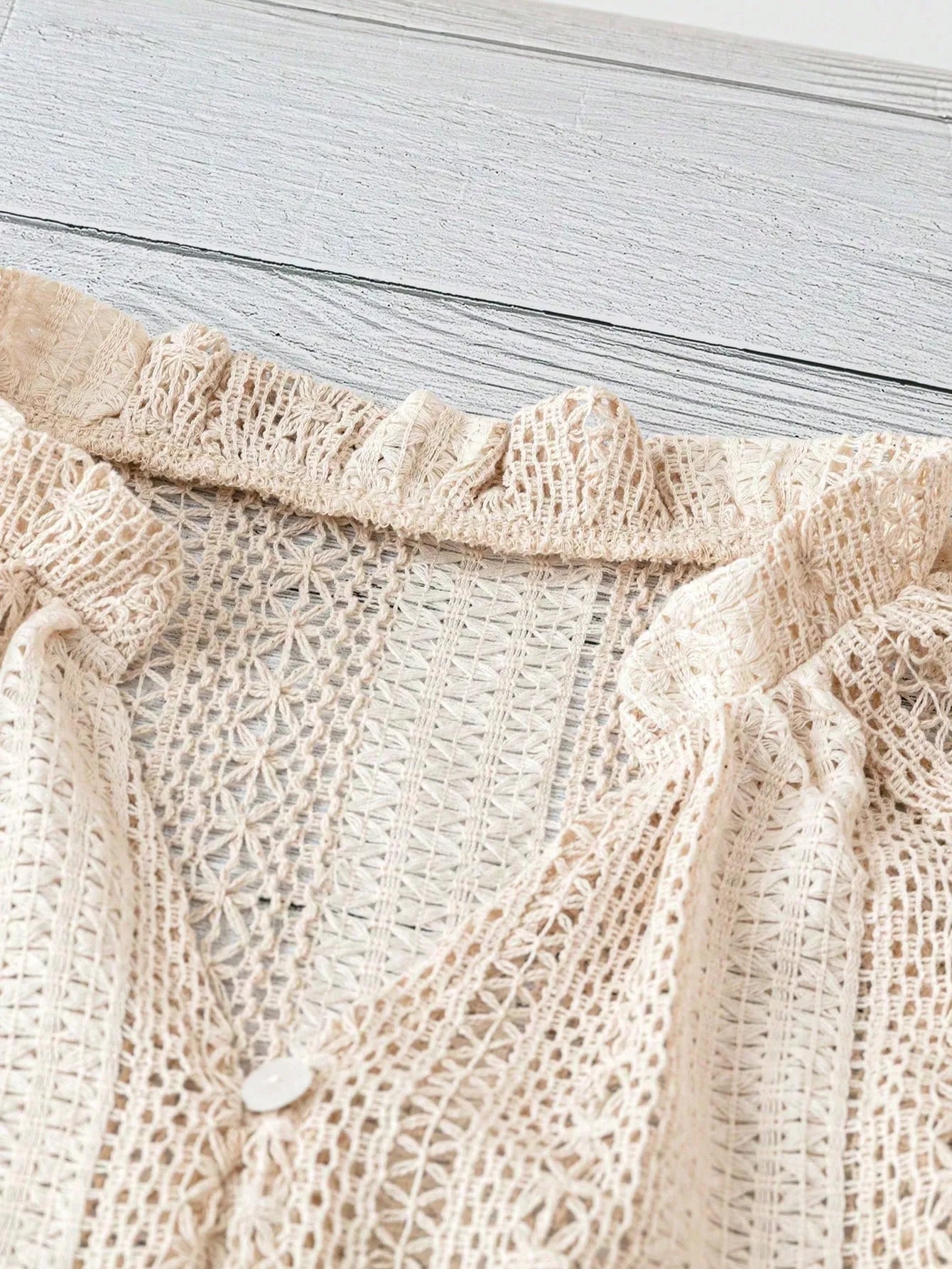 Crochet Notched Button-Front Shirt -  Be Bliss Boutique