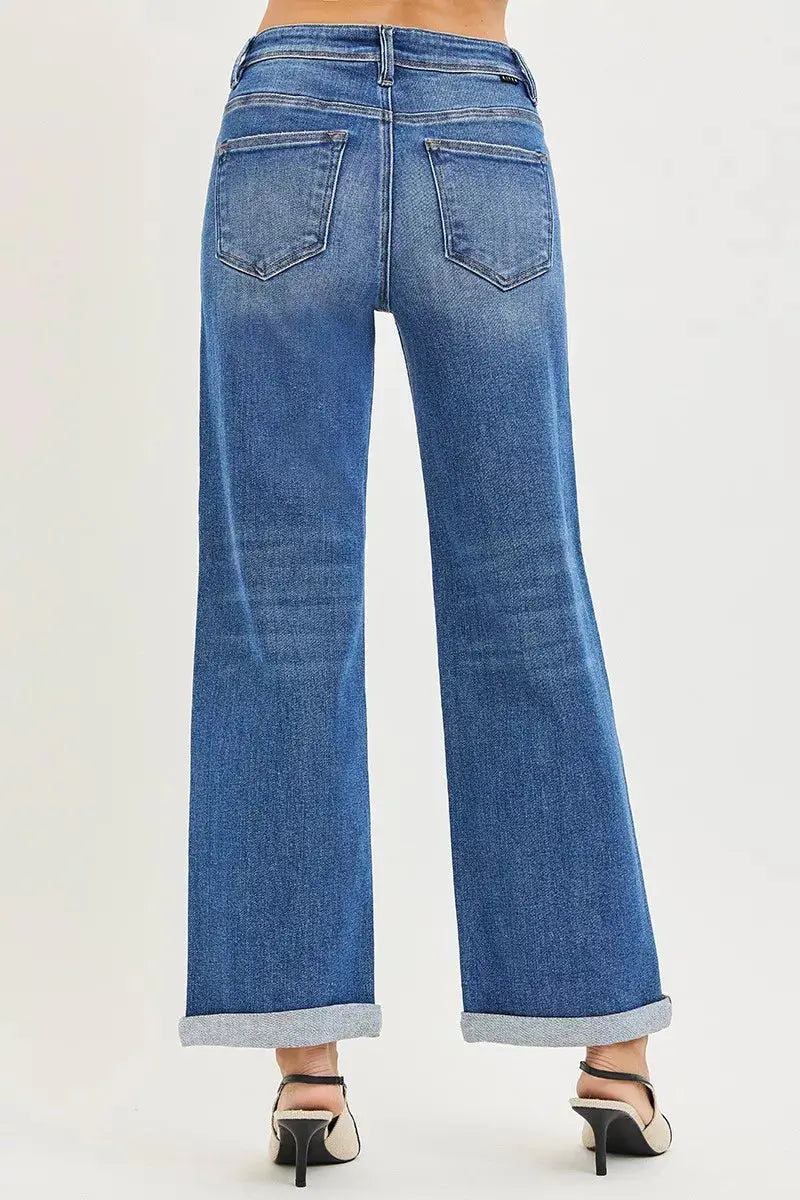 RISEN Jeans - Plus Size High Rise Relaxed Fit Ankle Straight Cuff Jeans - Be Bliss Boutique