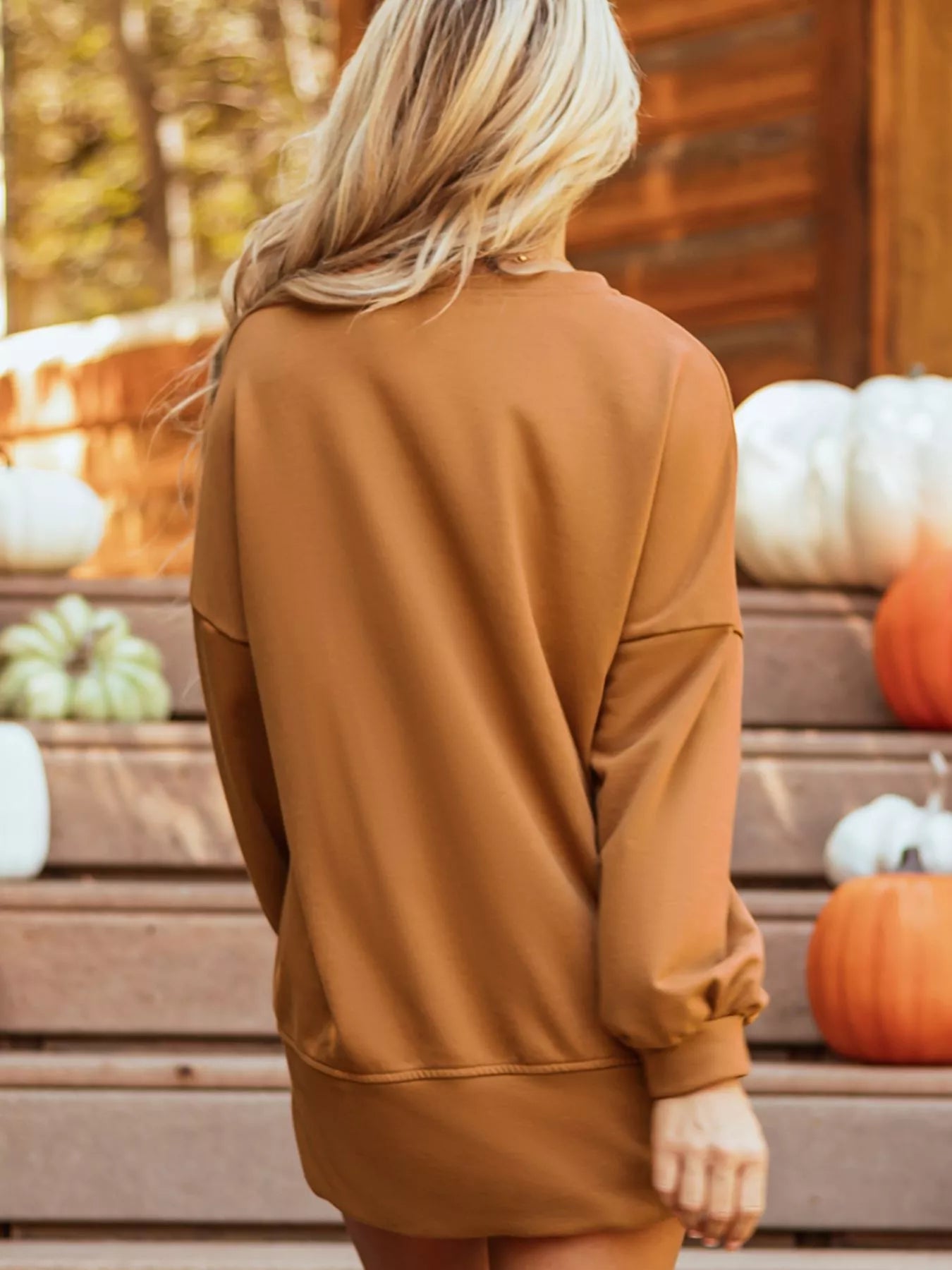 Happy Halloween Graphic Notched Long Sleeve Loose Top -  Be Bliss Boutique