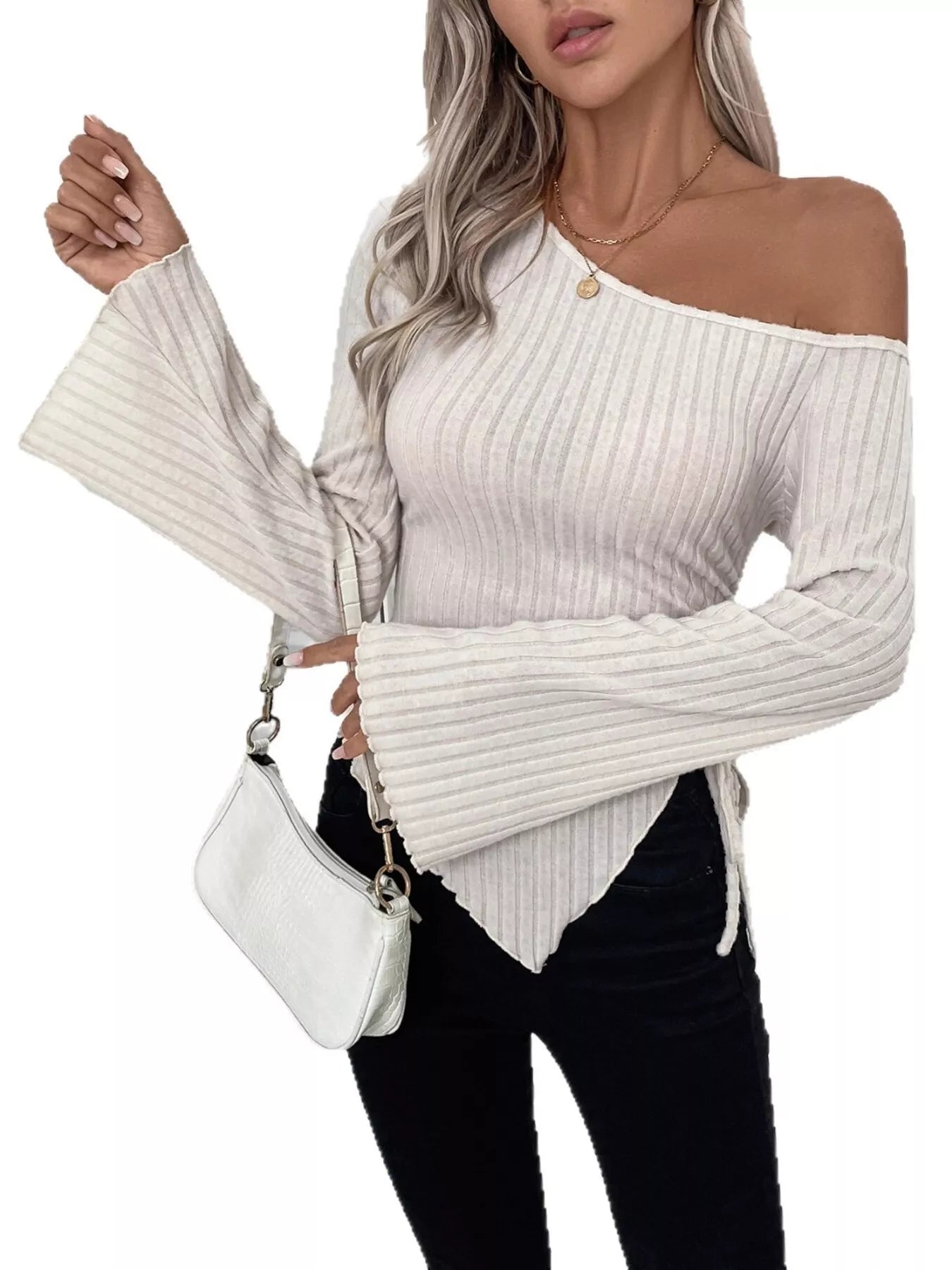 Ribbed One Shoulder Asymmetrical Hem T-Shirt -  Be Bliss Boutique