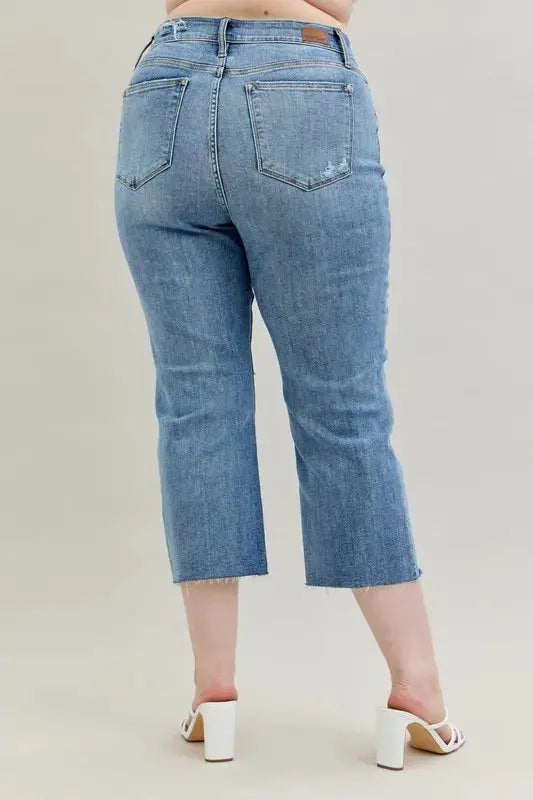Judy Blue Full/Plus Size High Waist Destroy Crop Wide Leg Jeans |  Be Bliss Boutique