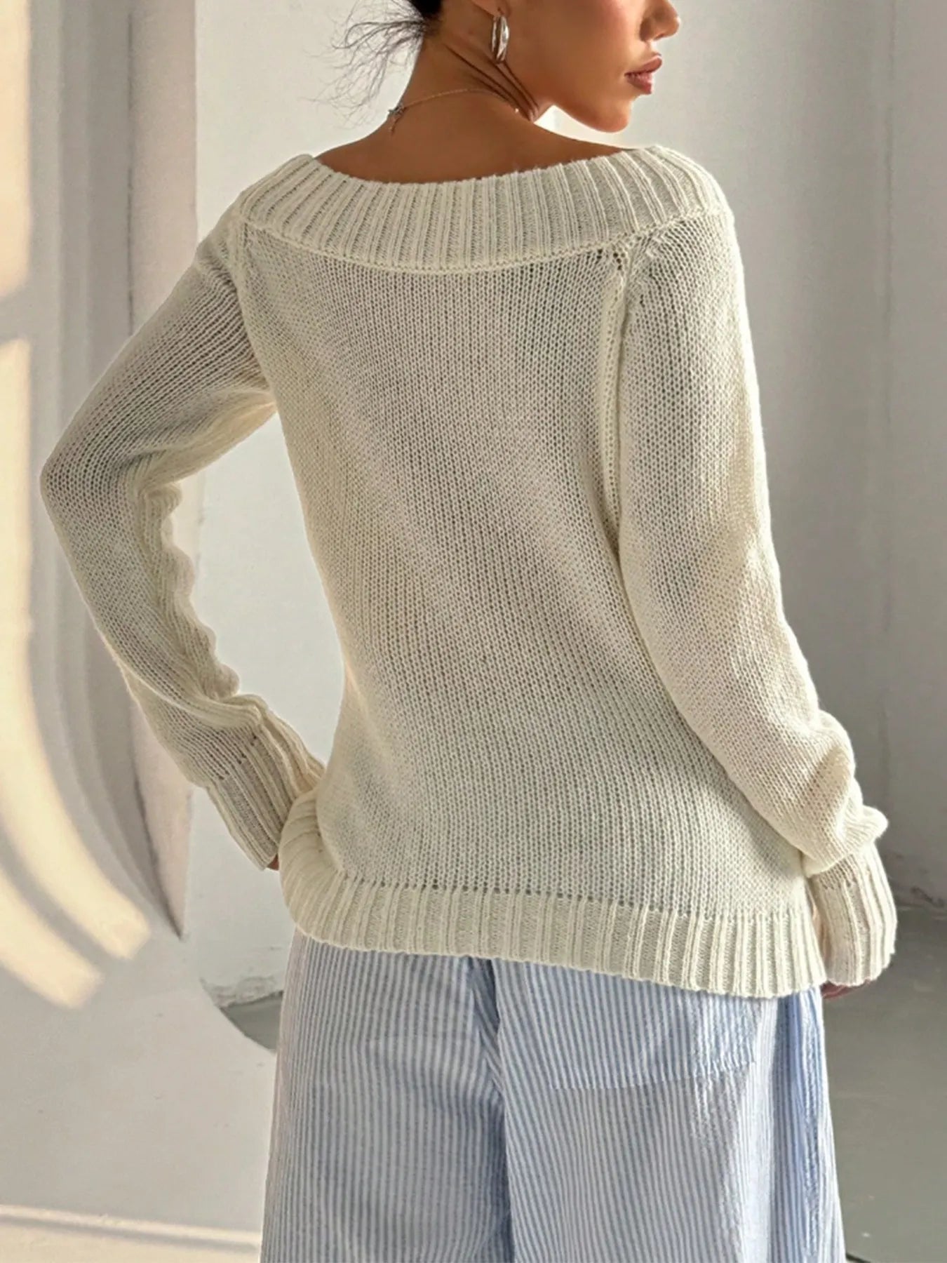 Ribbed Knit Boat Neck Sweater - Be Bliss Boutique