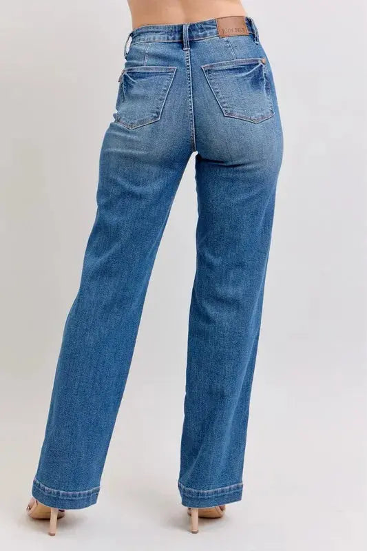 Judy Blue Full Size/Plus Size High Waist Contrast Thread Straight Jeans | Be Bliss Boutique
