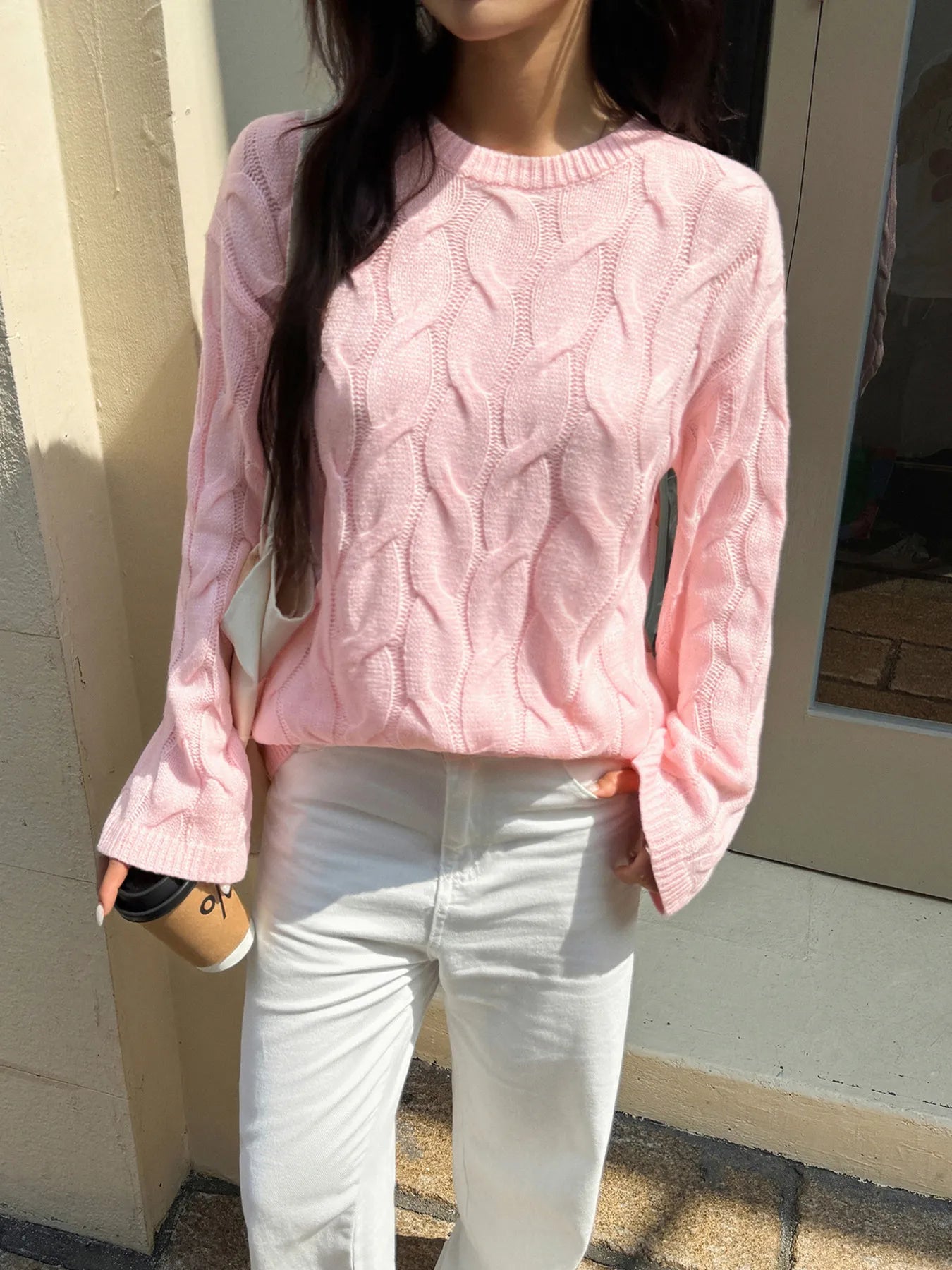 Cable Knit Long Sleeve Sweater -  Be Bliss Boutique