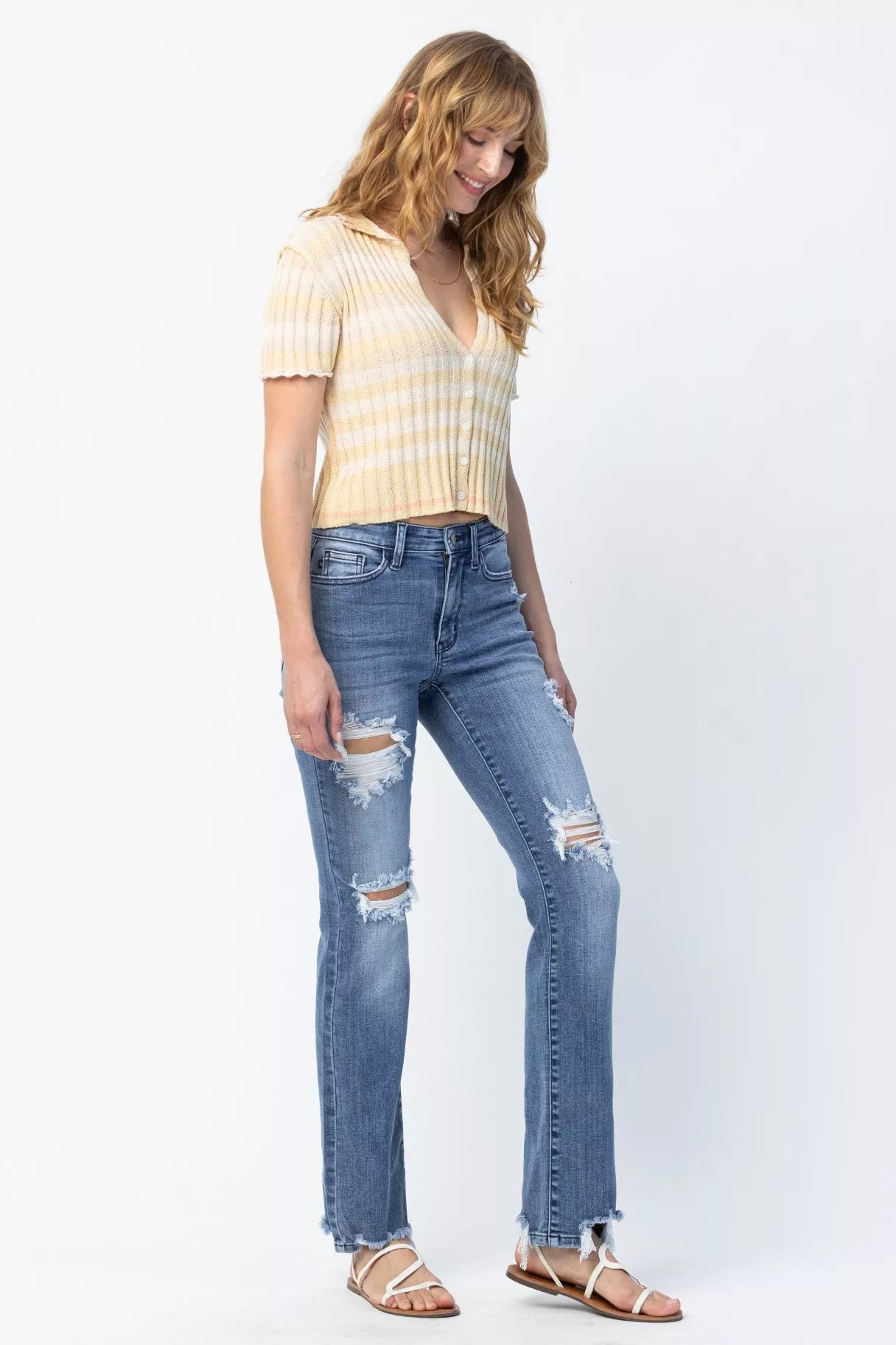 Judy Blue Full Size Mid Rise Destroy Straight Jeans Plus Size - Be Bliss Boutique