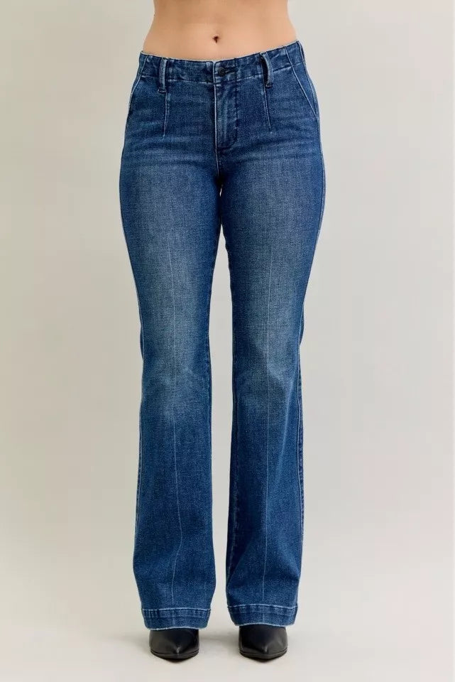 Judy Blue Full Size Mid Rise Bootcut Jeans with Welt Pockets Plus Size - Be Bliss Boutique
