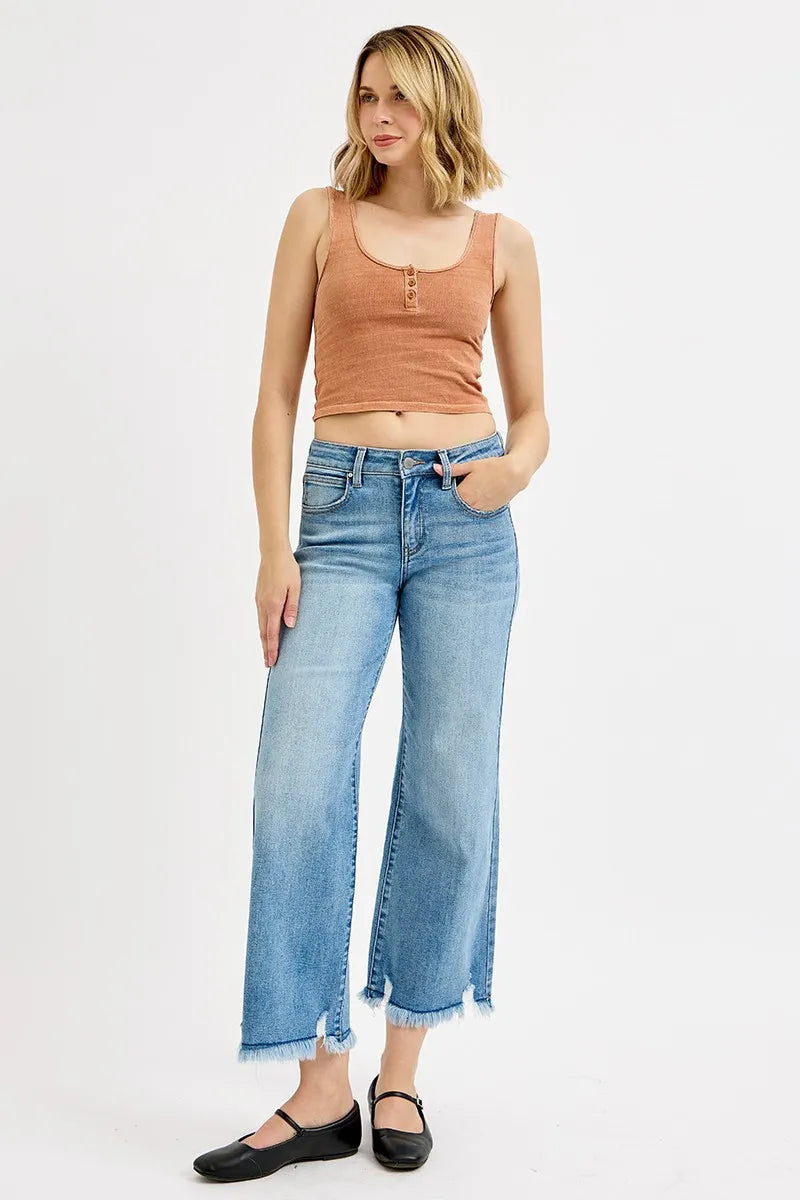 RISEN Full Size Mid Rise Crop Wide Leg Jeans Plus Size -  Be Bliss Boutique