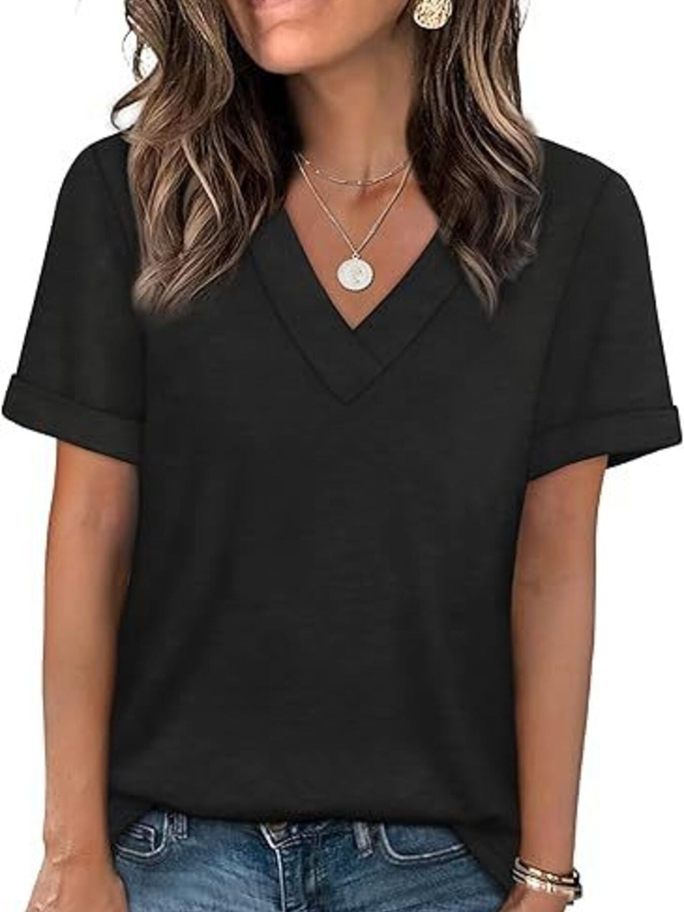 Casual V Neck Short Sleeve T Shirt - Be Bliss Boutique