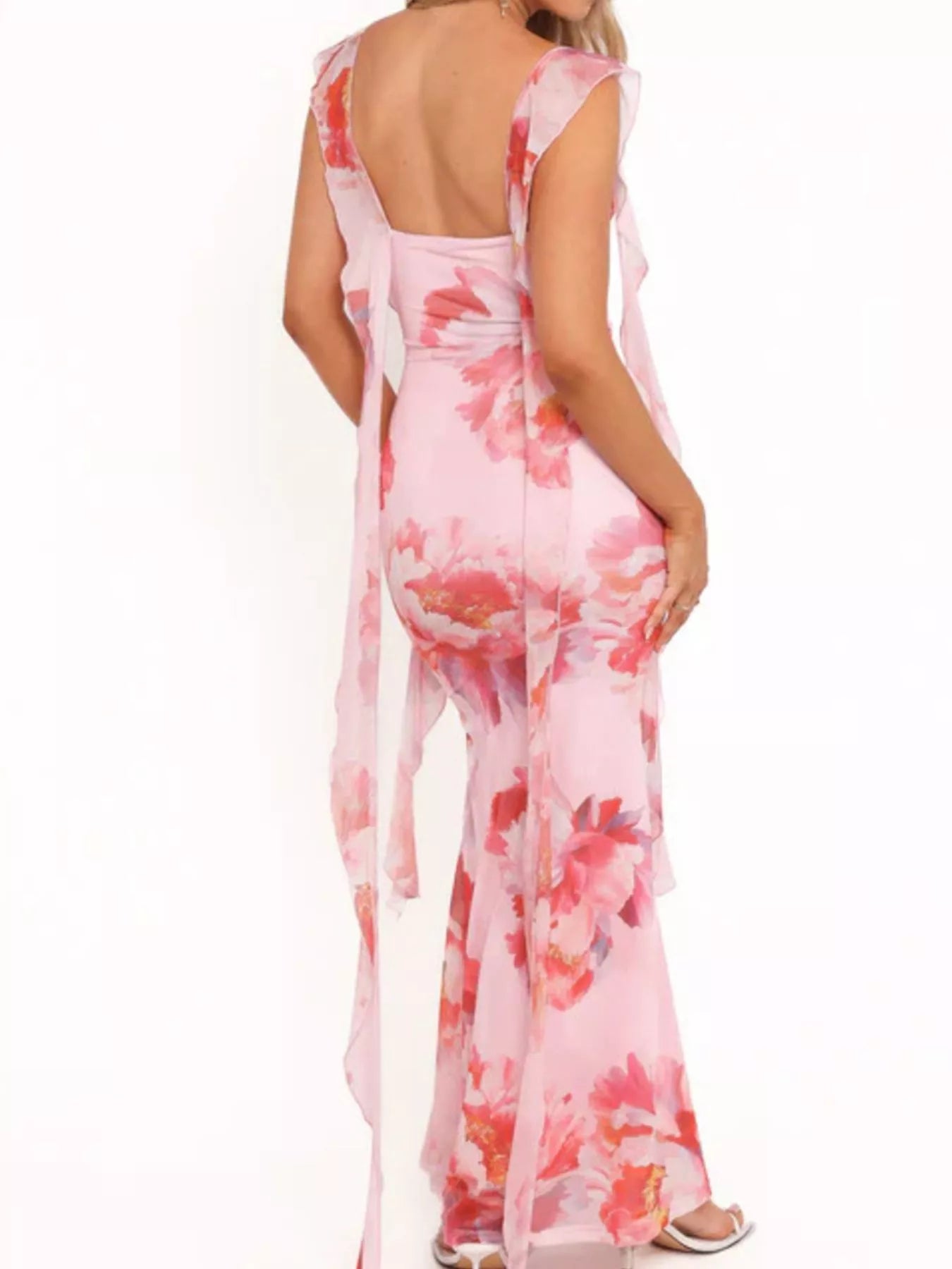 Floral Print Ruffle Trim Bodycon Maxi Dress - Be Bliss Boutique