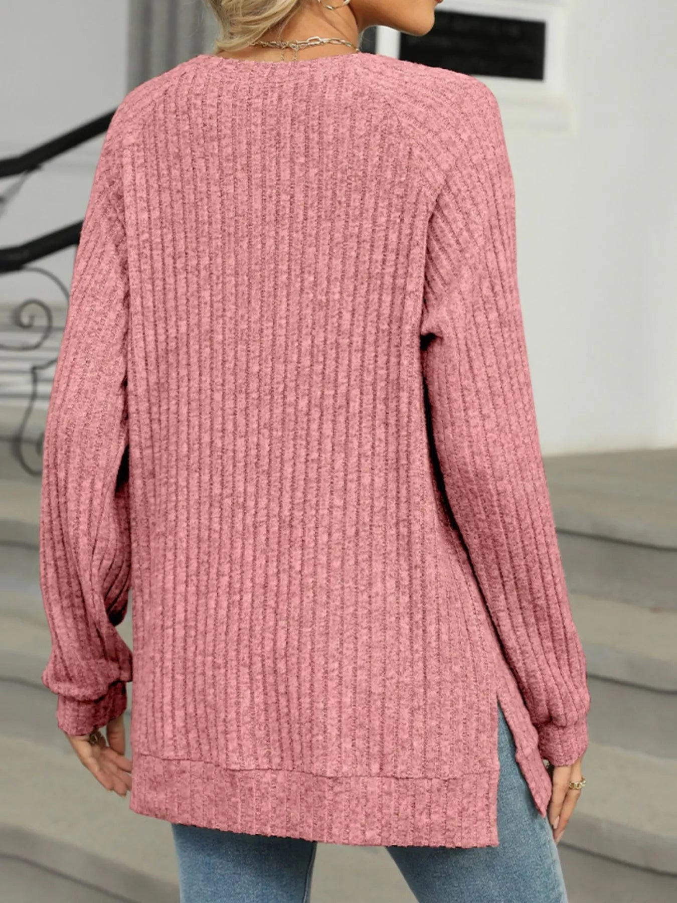 Cozy Chic Ribbed Button Detail Long Sleeve Tunic -  Be Bliss Boutique